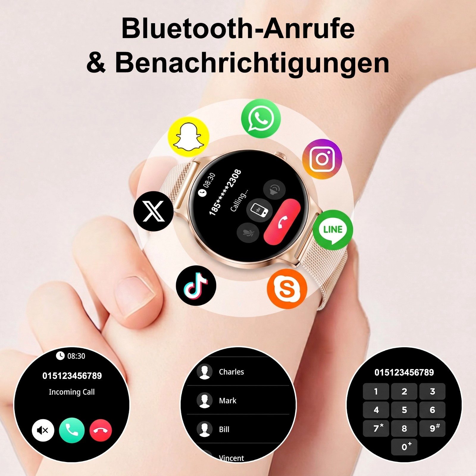 SWGOTA 2026 Smartwatch Damen Ultradünn mit 1,56" AMOLED und 20 Tage Akku Smartwatch IP68+5ATM Fitnessuhr mit 150+ Sportmodi und Bluetooth-Anruf, sowie SpO2-, Wh – Bild 4 von 5