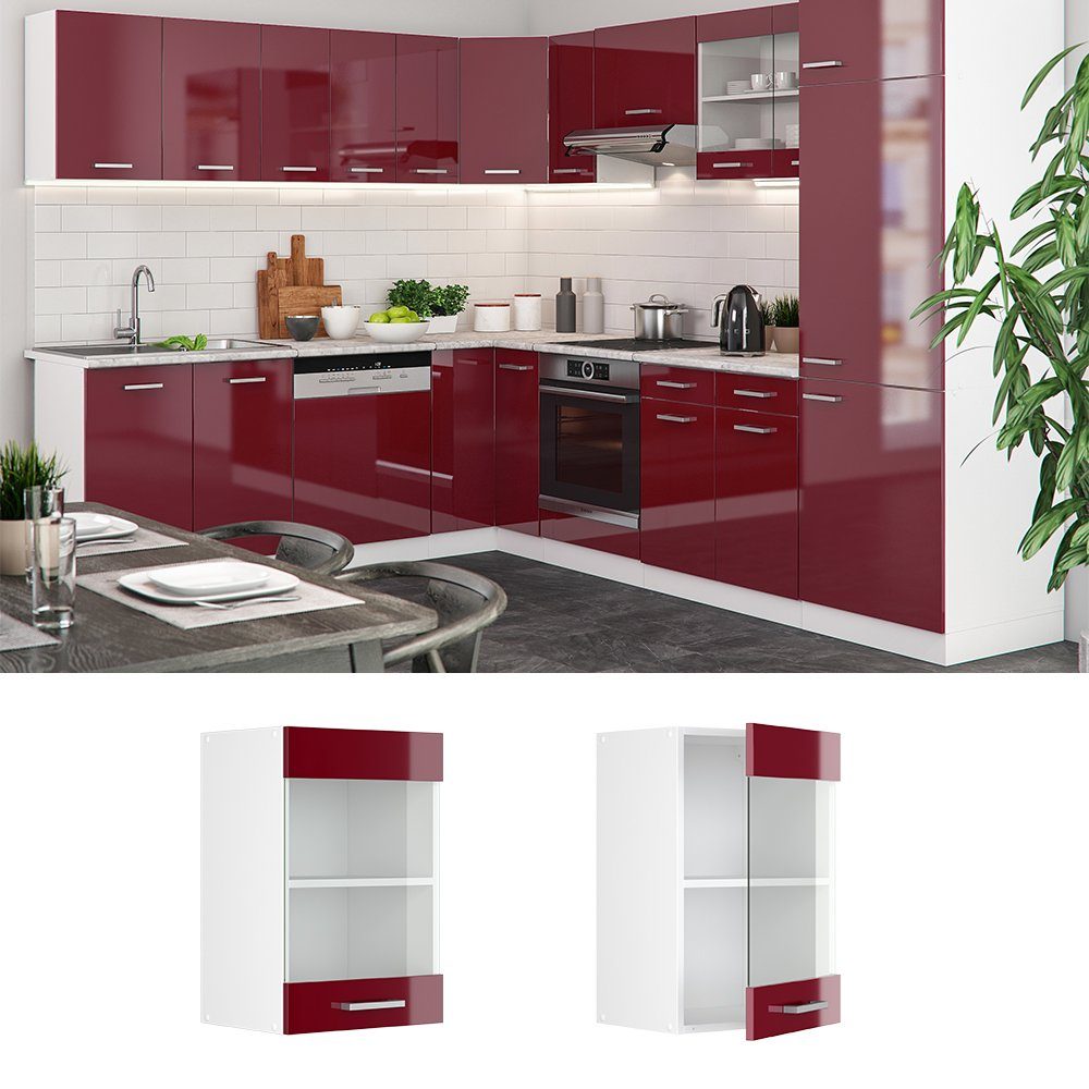 Vicco Glashängeschrank R-Line, Bordeaux Hochglanz/Weiß, 40 günstig online kaufen