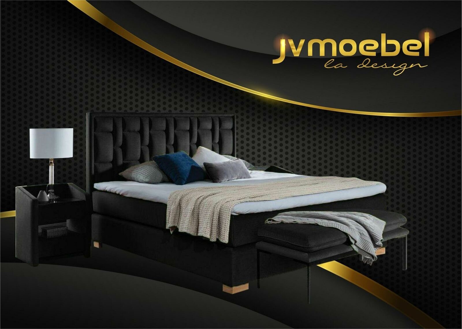 JVmoebel Bett, Luxus Boxspring Bett Schwarz Blaue Betten Schlafzimmer Möbel 160x200