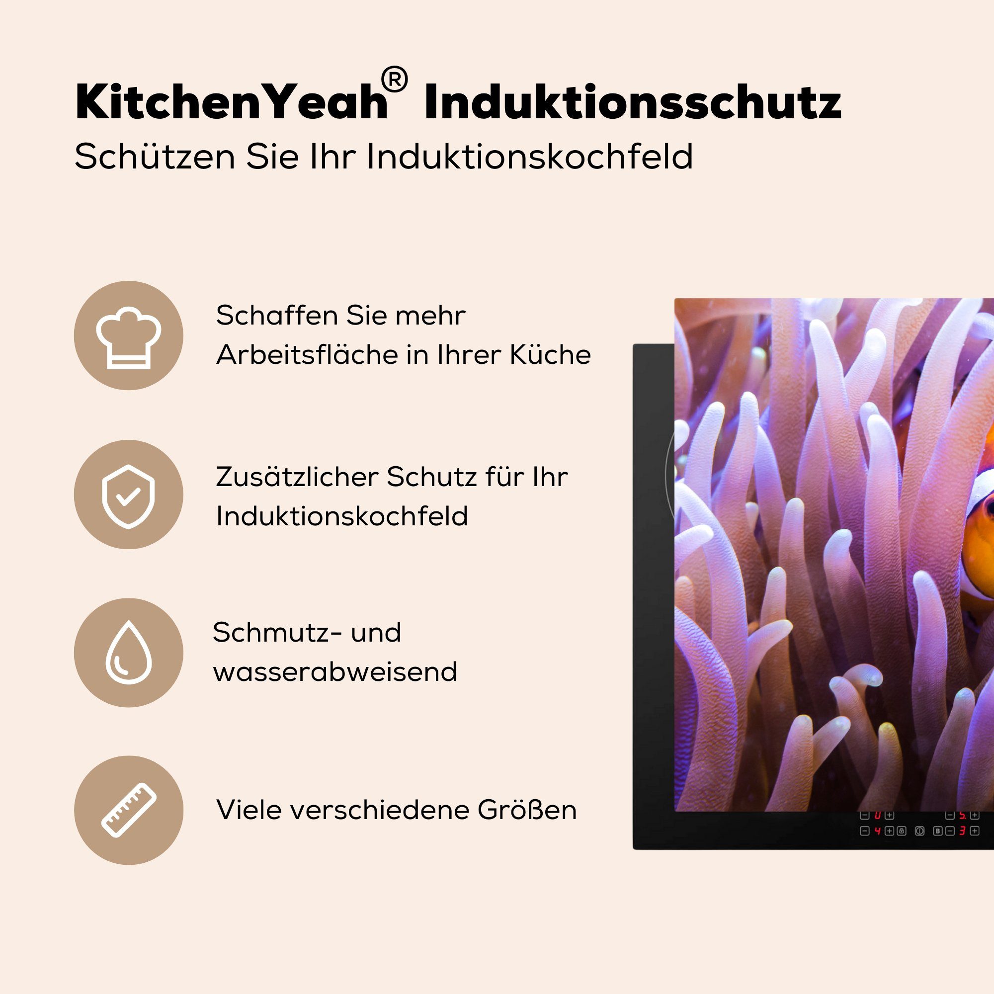 Schutz - Induktionskochfeld für (1 Anemone Ceranfeldabdeckung die Nemo, 81x52 - tlg), MuchoWow cm, Fisch Vinyl, Herdblende-/Abdeckplatte küche,