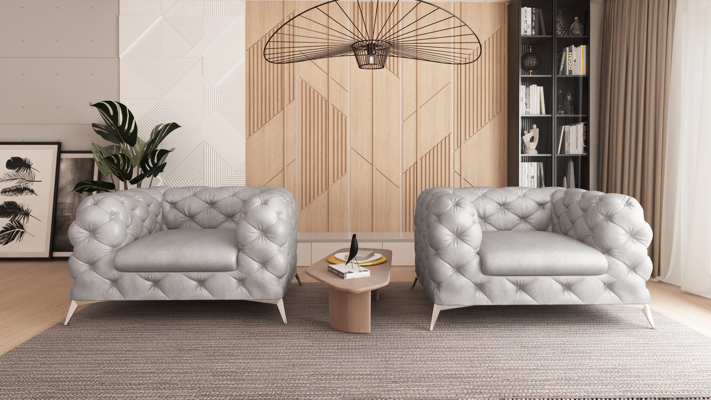 S-Style Möbel Chesterfield-Sessel Wanja mit Silbernen Metall Füßen (Chesterfield Sessel), mit Wellenfederung