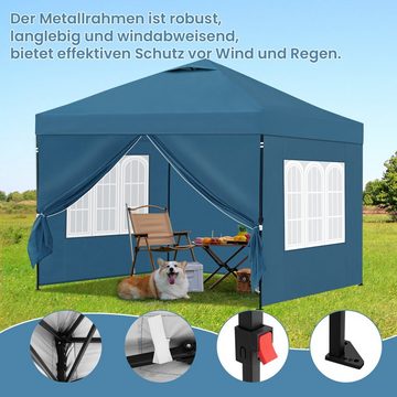 EUGAD Pavillon, mit 4 Seitenteilen, 3x3 m, mit Seitenwänden, höhenverstellbar, UV Schutz, wasserfest