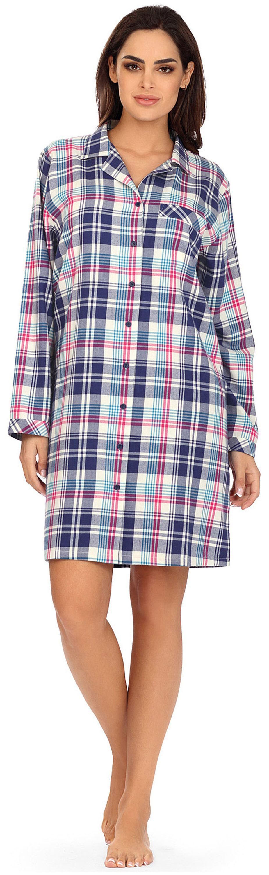 comtessa Nachthemd (Set, 1-tlg., 1-teilig) Damen Nachtwäsche ca.95cm Nachthemd Langarm Baumwolle Flanell Karo