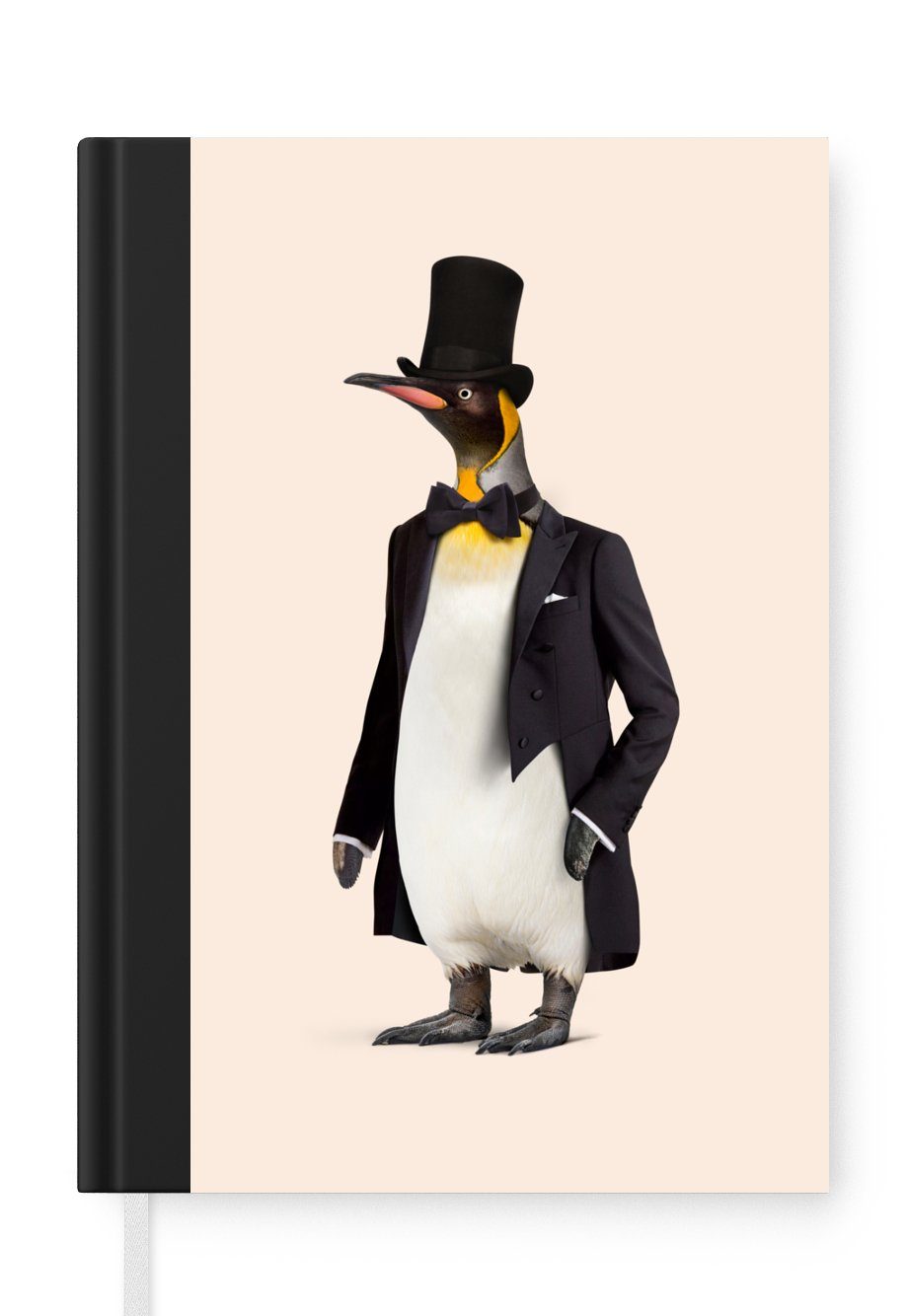 MuchoWow Notizbuch Pinguin - Tier - Hut - Colbert - Schwarz, Journal, Merkzettel, Tagebuch, Notizheft, A5, 98 Seiten, Haushaltsbuch