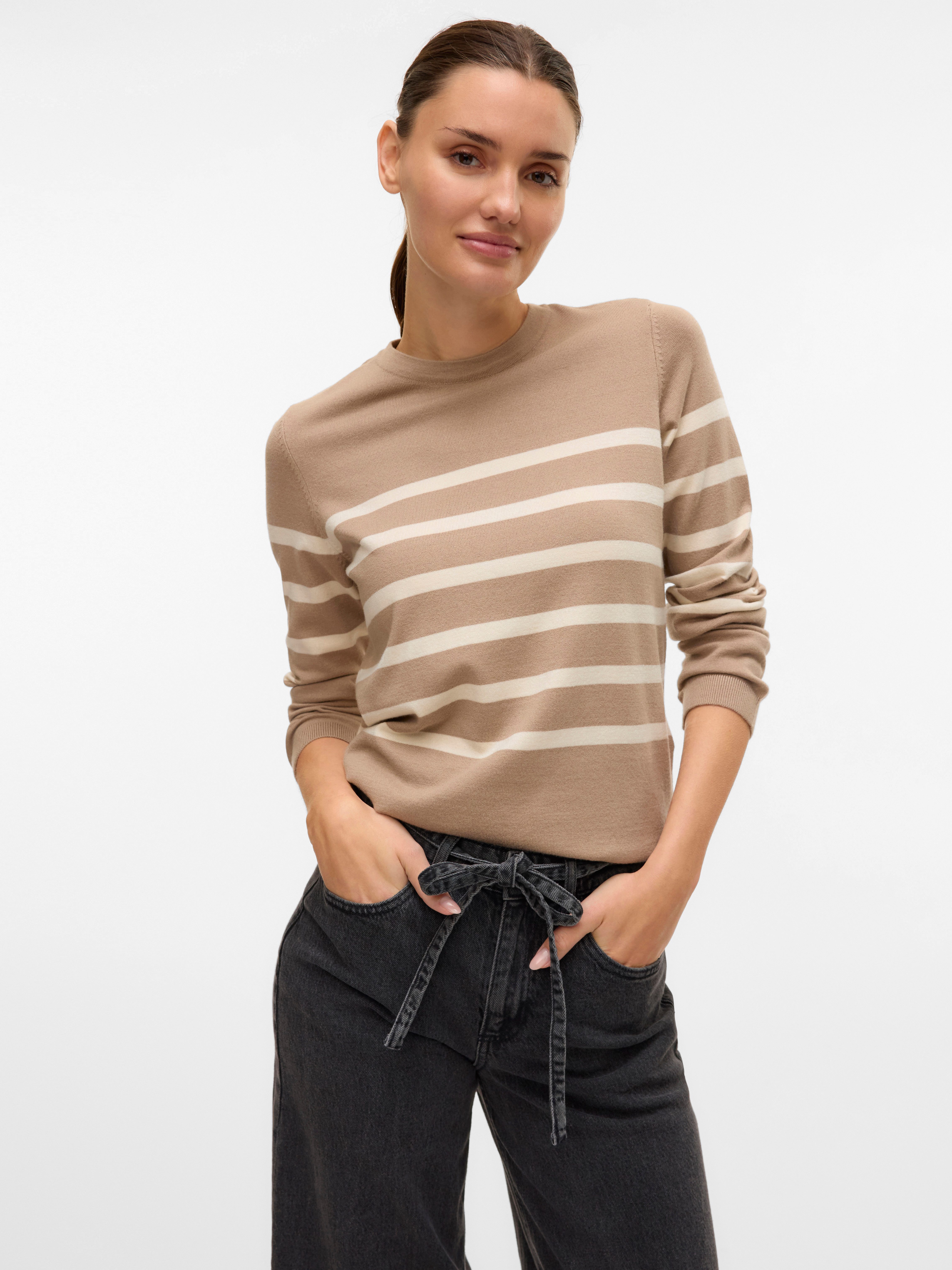Vero Moda Rundhalspullover VMSABA PLAIN LS O-NECK PULLOVER GA NOOS