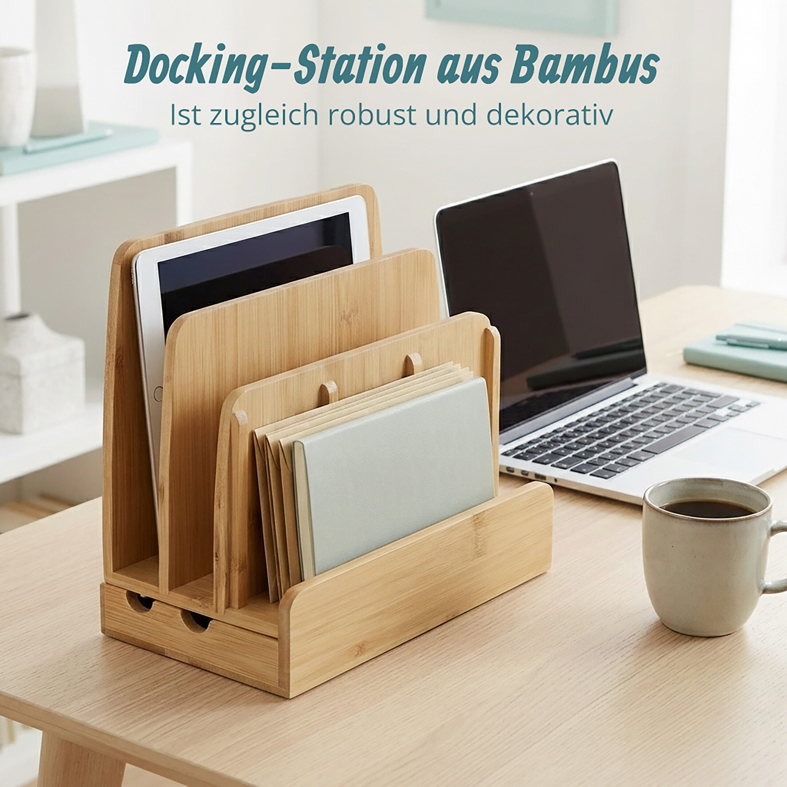 relaxdays Handy-Halterung Ladestation Bambus, (bis 11.7 Zoll, 1-tlg) – Bild 2 von 5
