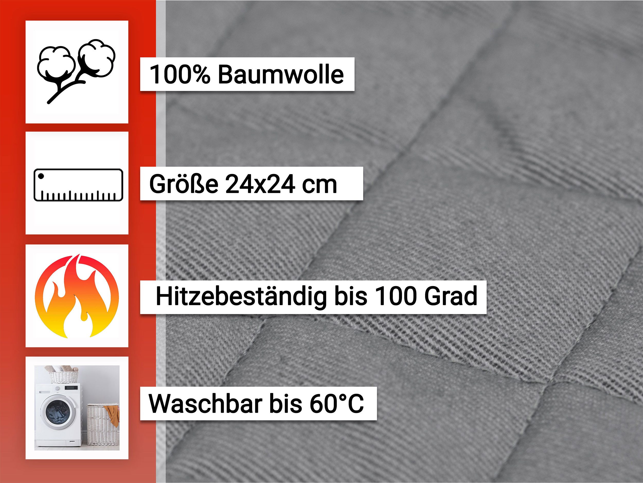 ZOLLNER Topflappen, (Set, 2-tlg), 24 x 24 cm, 100% Baumwolle, Temperaturbeständig bis 100°C
