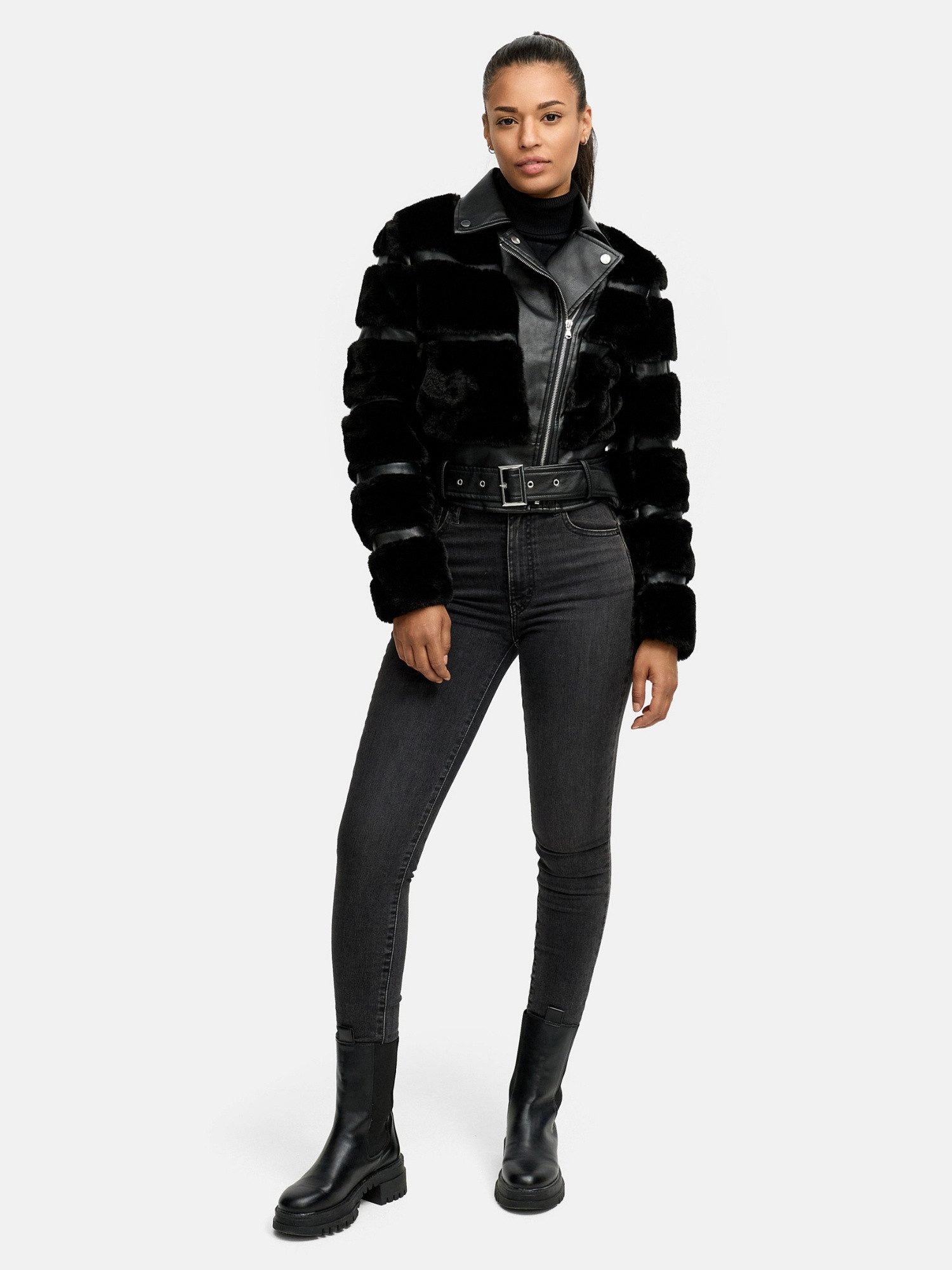 Tazzio Winterjacke F800 mit Gürtel & coolen Reverskragen günstig online kaufen
