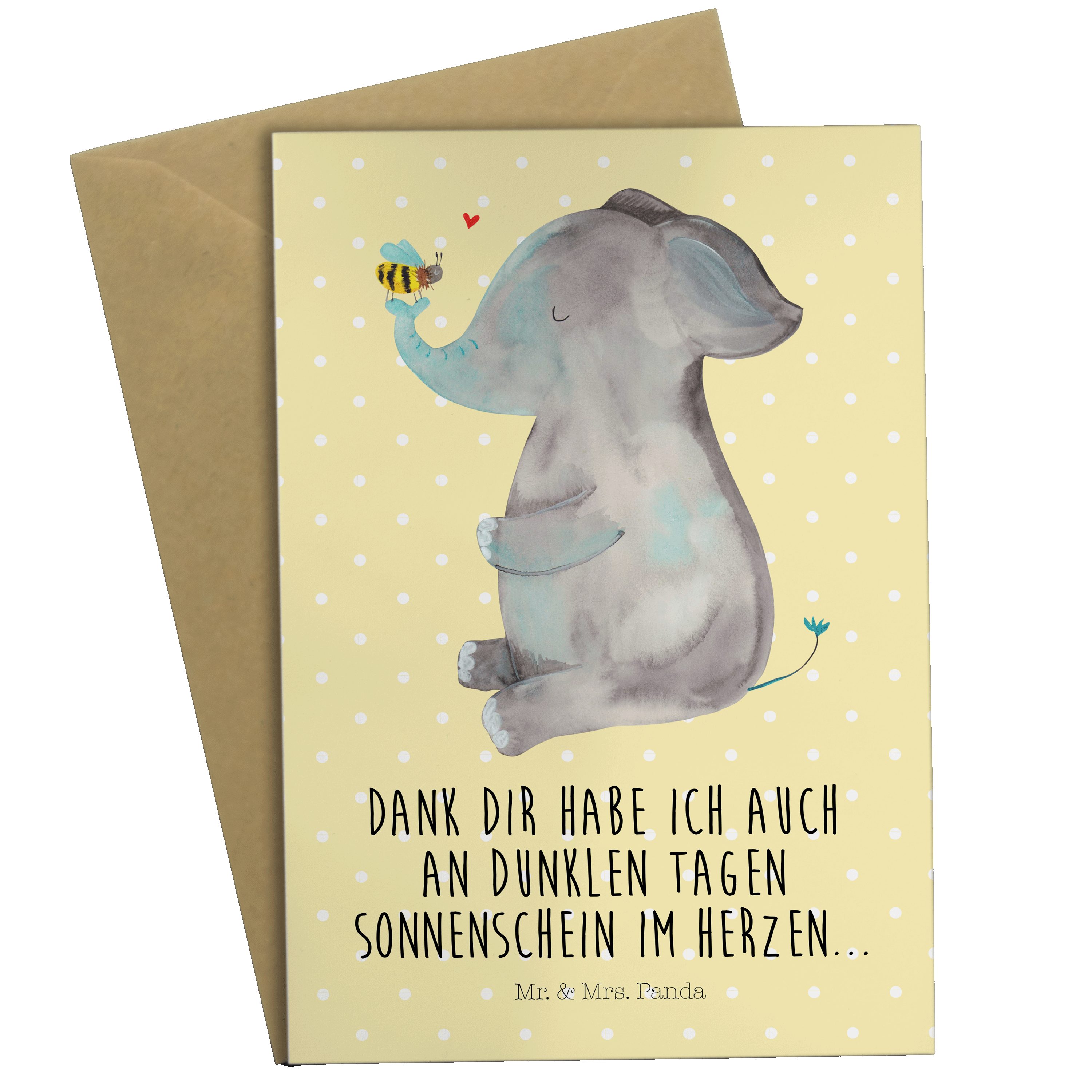 Mr. & Mrs. Panda Grußkarte Elefant & Biene - Gelb Pastell - Geschenk, lustige Sprüche, Jahrestag