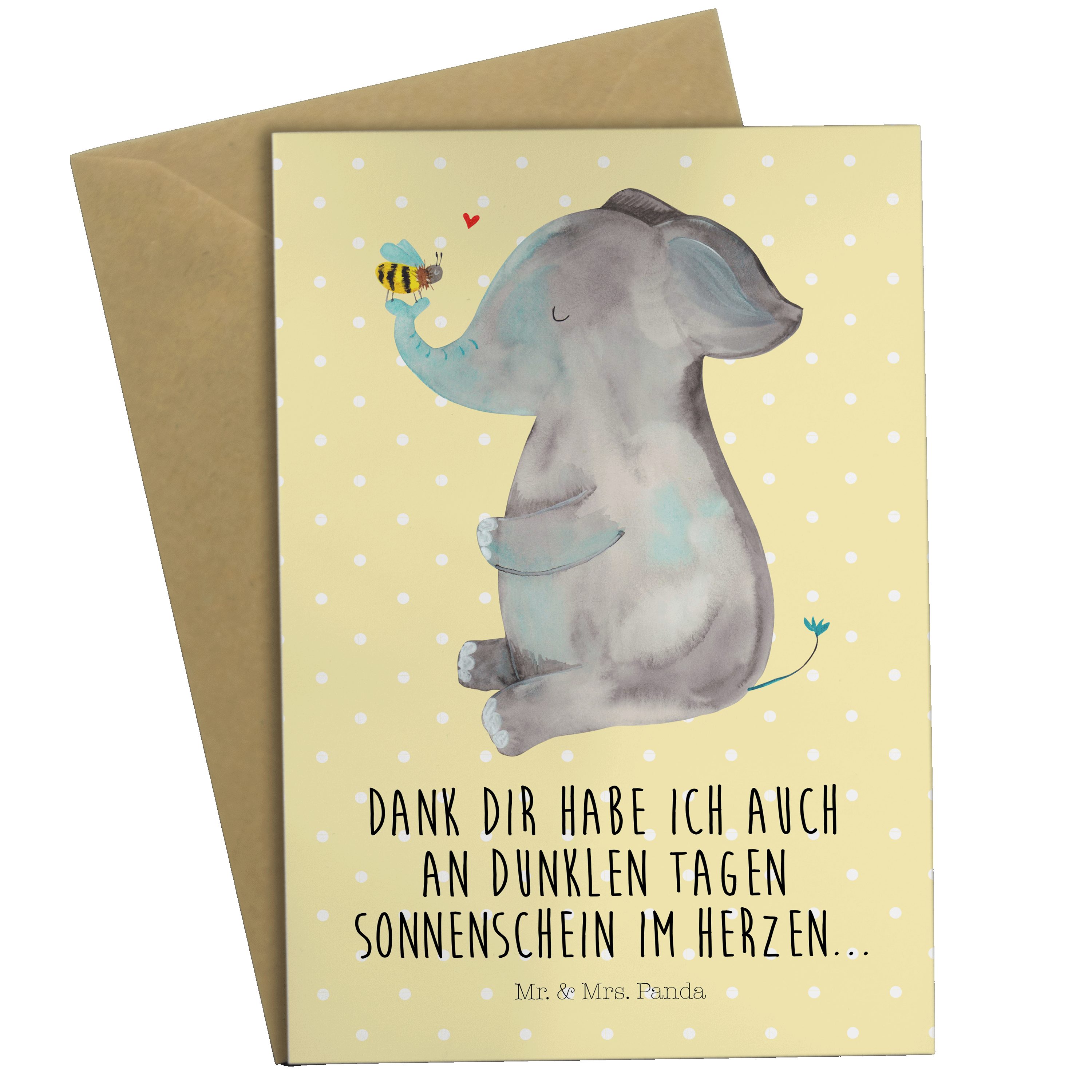Mr. & Mrs. Panda Grußkarte Elefant & Biene Gelb Pastell Geschenk