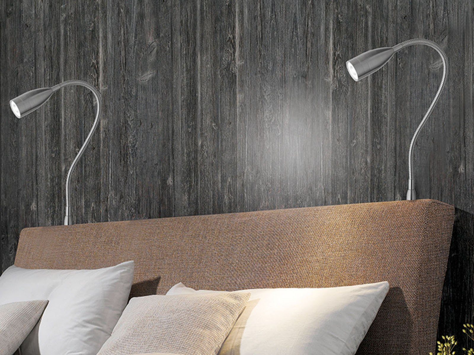FISCHER & HONSEL LED Leselampe dimmbar für Bett Kopfteil, Breite 4cm, Dimmfunktion, LED fest integriert, Warmweiß, 2er SET Bett-Leuchten für Kopfteil Couch, Schwanenhals-Lampen dimmbar