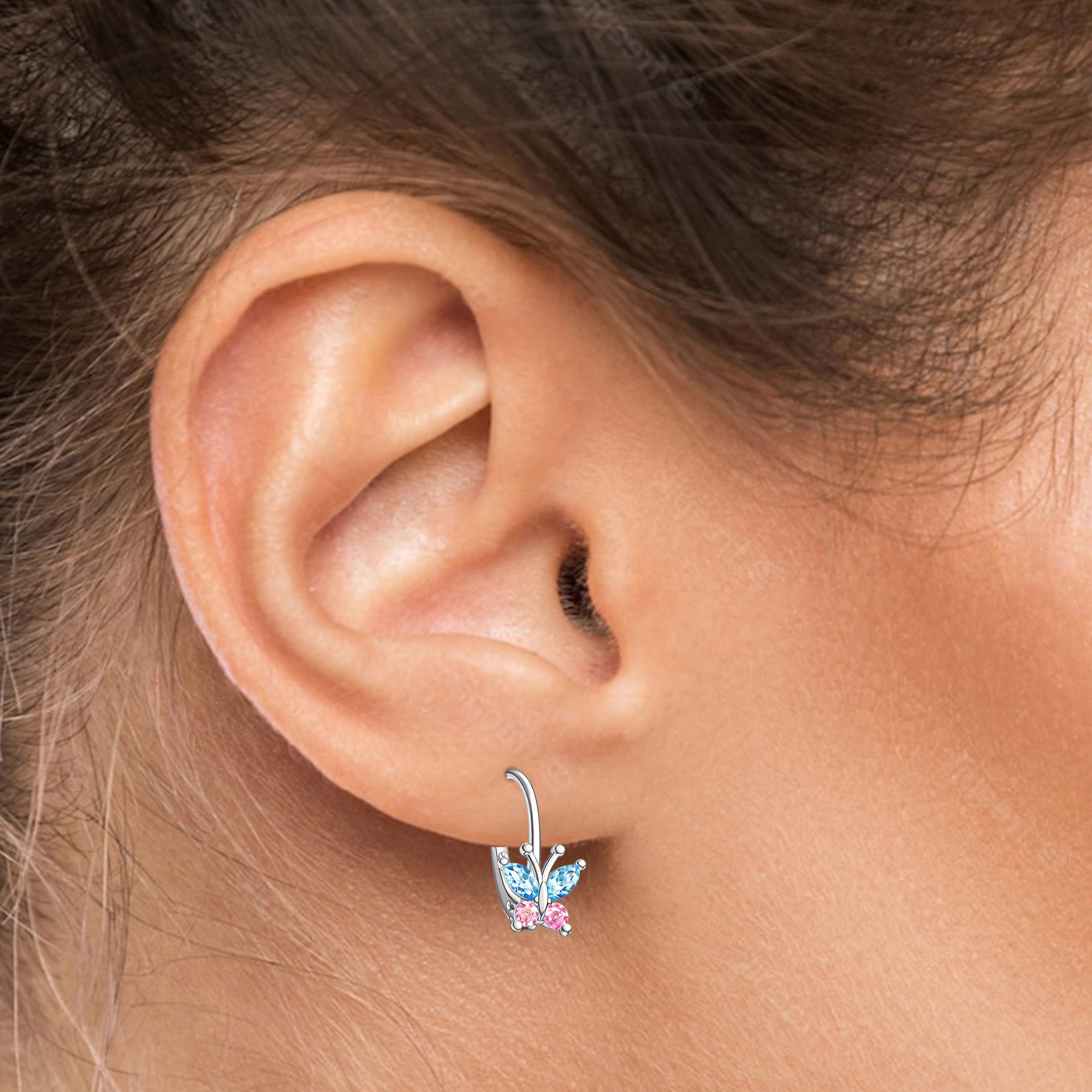 Limana Paar Creolen Kinder Mädchen Brisur Ohrringe Schmetterling 925 Silber Zirkonia (inkl. Dose Silberschmuck Echtschmuck Schmuck Geschenk für Geburtstag), Ostern Einschulung Schulanfang Nikolaus Kommunion Weihnachten