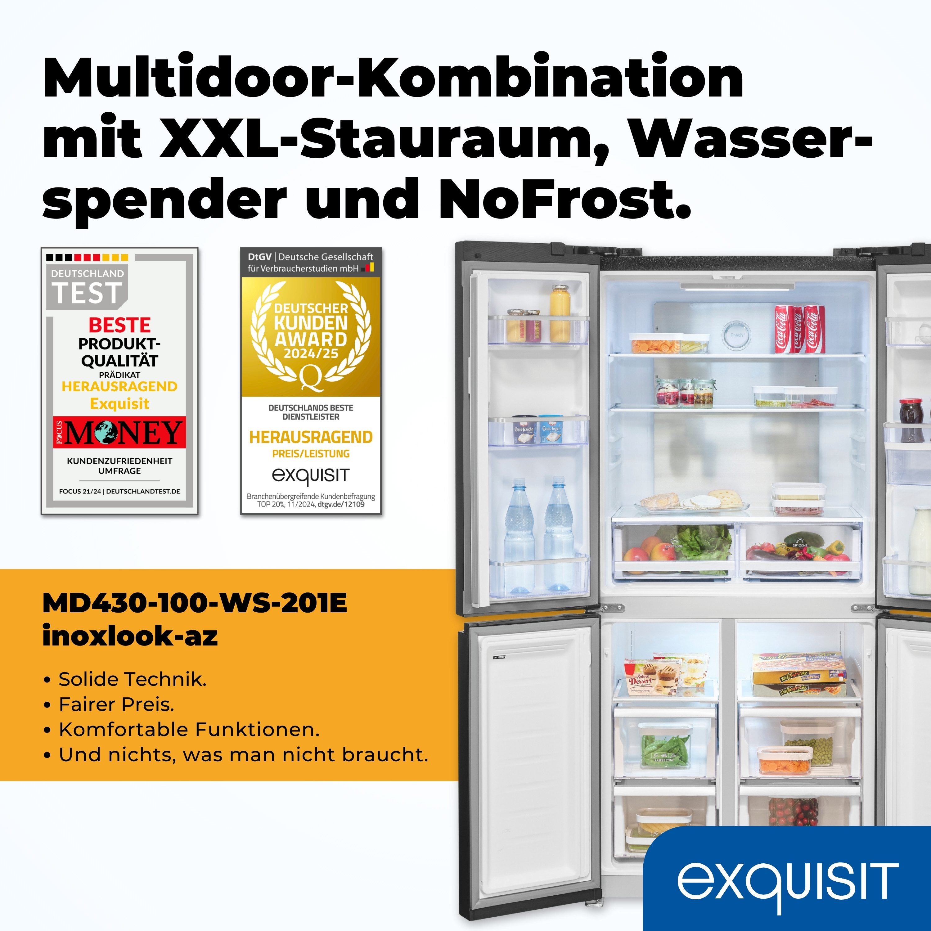 exquisit Multi Door MD430-100-WS-202E inoxlook-az MD430-100-WS-202E inoxlook-az, 183 cm hoch, 83,6 cm breit