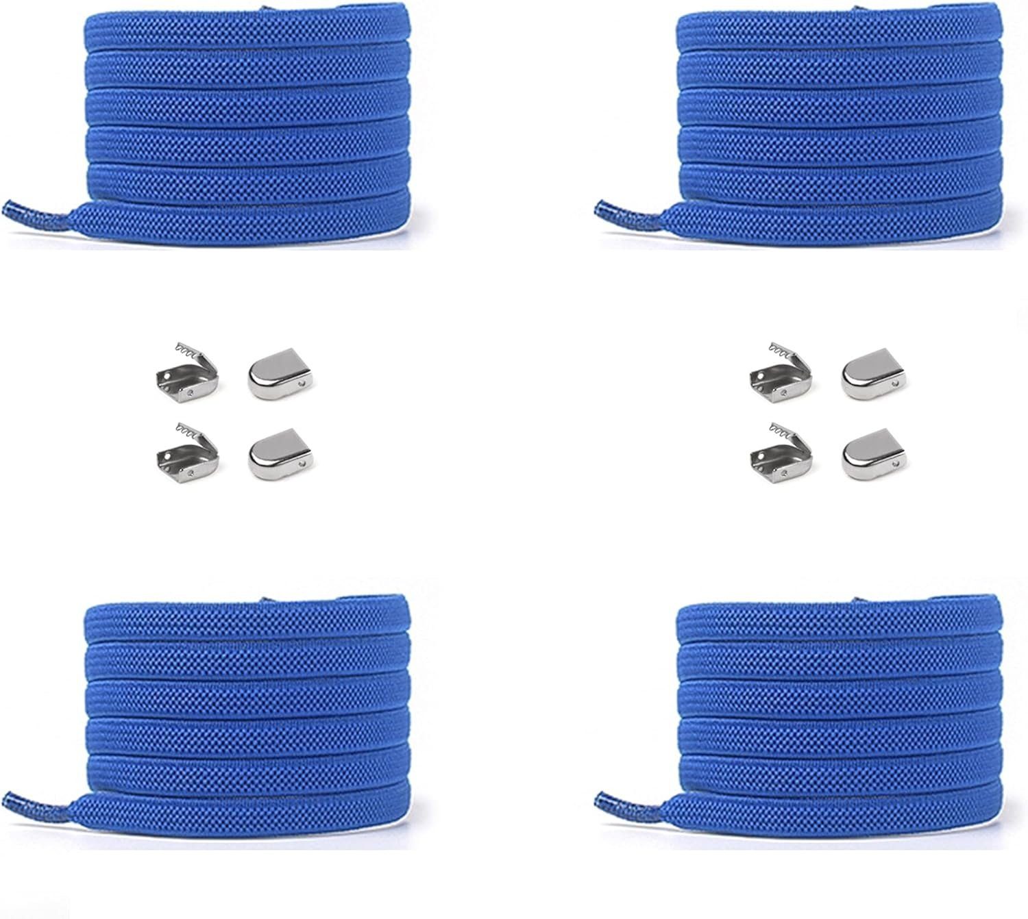 St. 8 Enden blau mit Paar 4 Clips, in inkl. Stück Schnürsenkel 2 für elastische - silber ELANOX (Clips) Schuhe Schnürsenkel