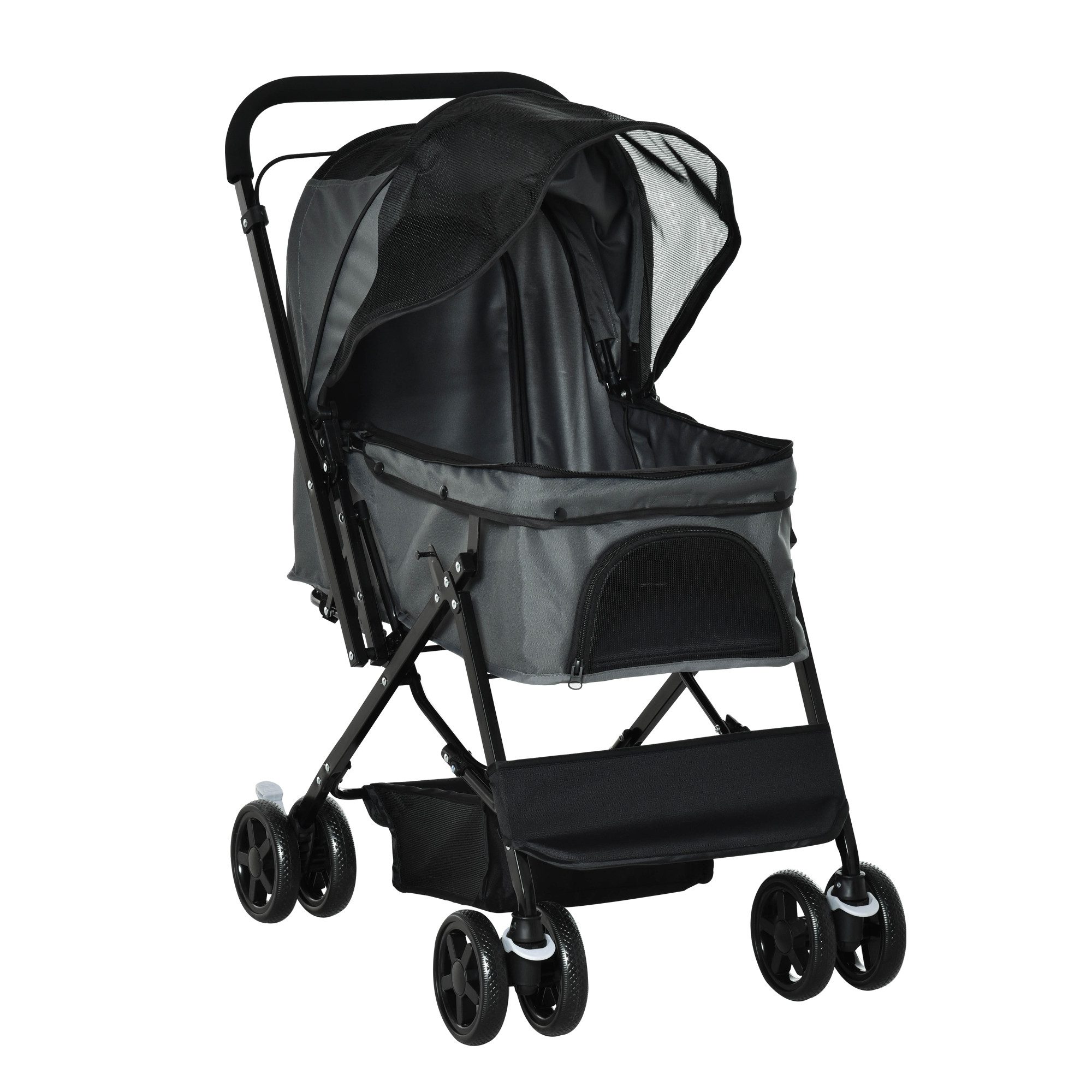 MC Star Hundebuggy Hundewagen für kleine Hunde & Katzen, Haustierwagen Pet Stroller, (Oxford Dunkelgrau, 76,5 x 52 x 95 cm)