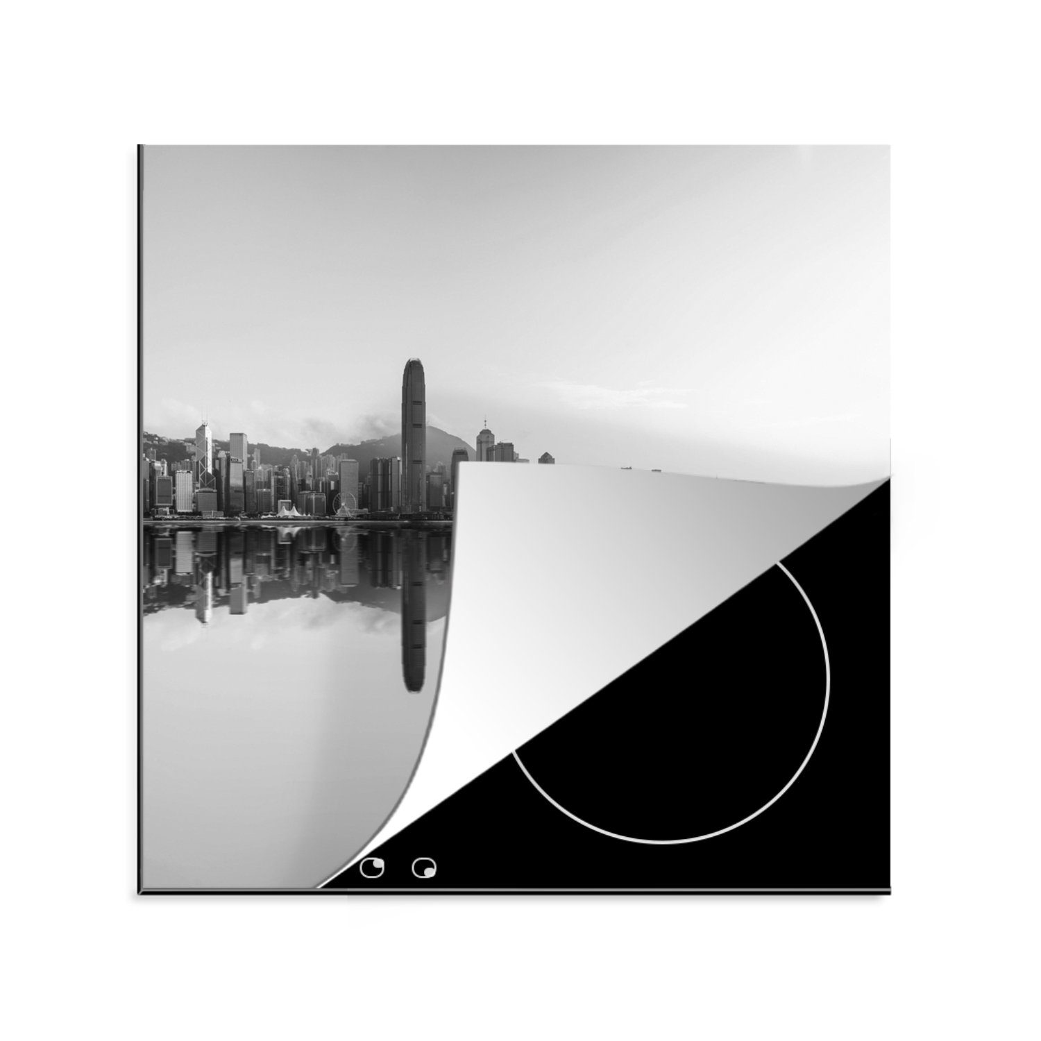 MuchoWow Herdblende-/Abdeckplatte Hongkong - Meer tlg), (1 Schwarz für - Ceranfeldabdeckung, Weiß, cm, Arbeitsplatte küche - 78x78 Vinyl
