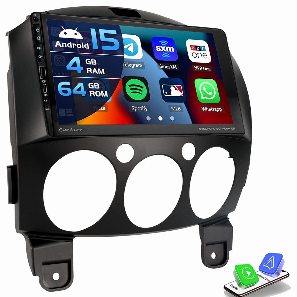 ESSGOO Für Mazda 2 2007-2013 Carplay Navi USB Type-C 4+64G Autoradio (RDS, Digitalradio (DAB), FM, AM, Carplay Android Auto GPS Navi WIFI BT USB)