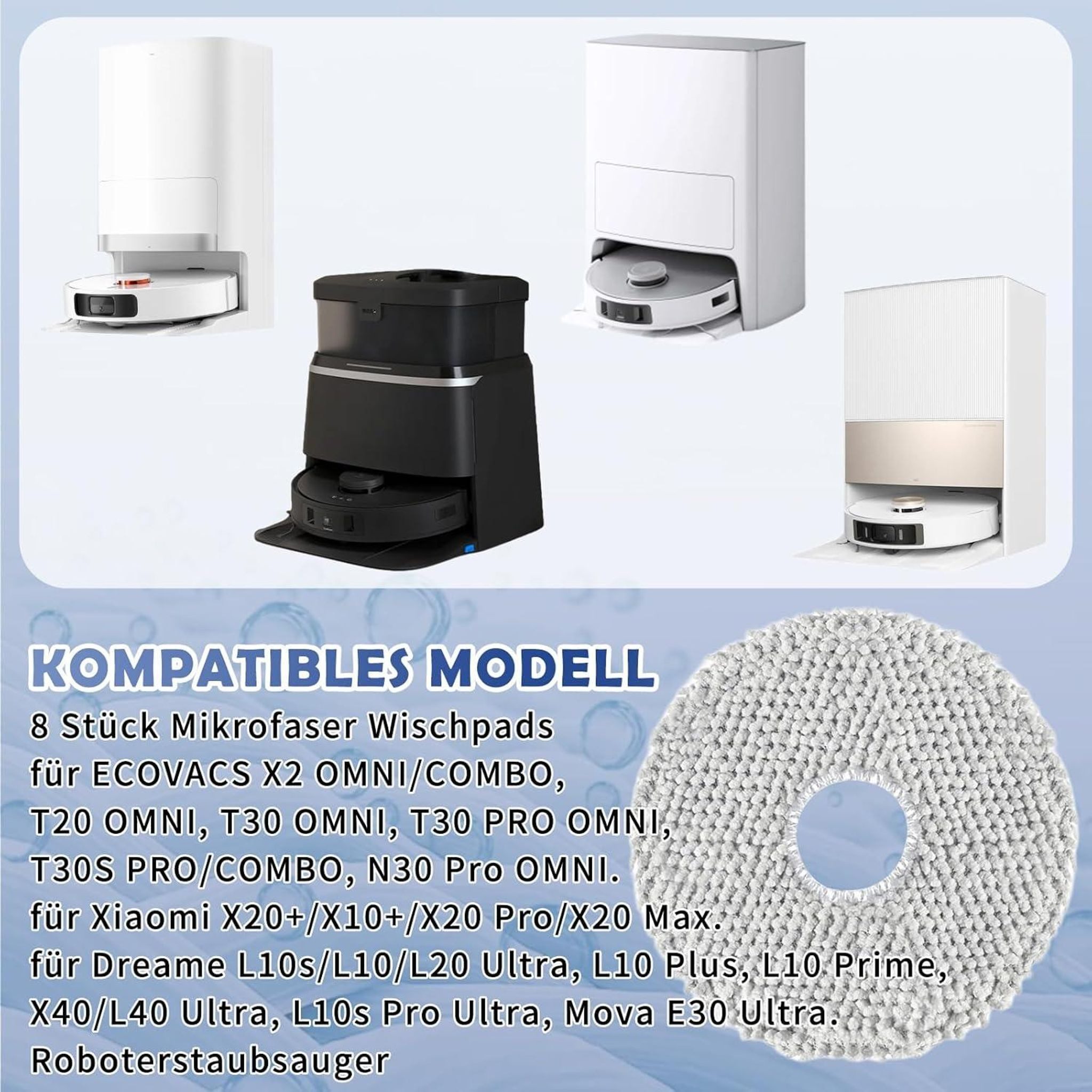 FELIXLEO Sparschäler ischtücher für ECOVACS DEEBOT X2 T20 T30 Omni Pro Combo Ersatzset, (1-tlg) – Bild 2 von 5