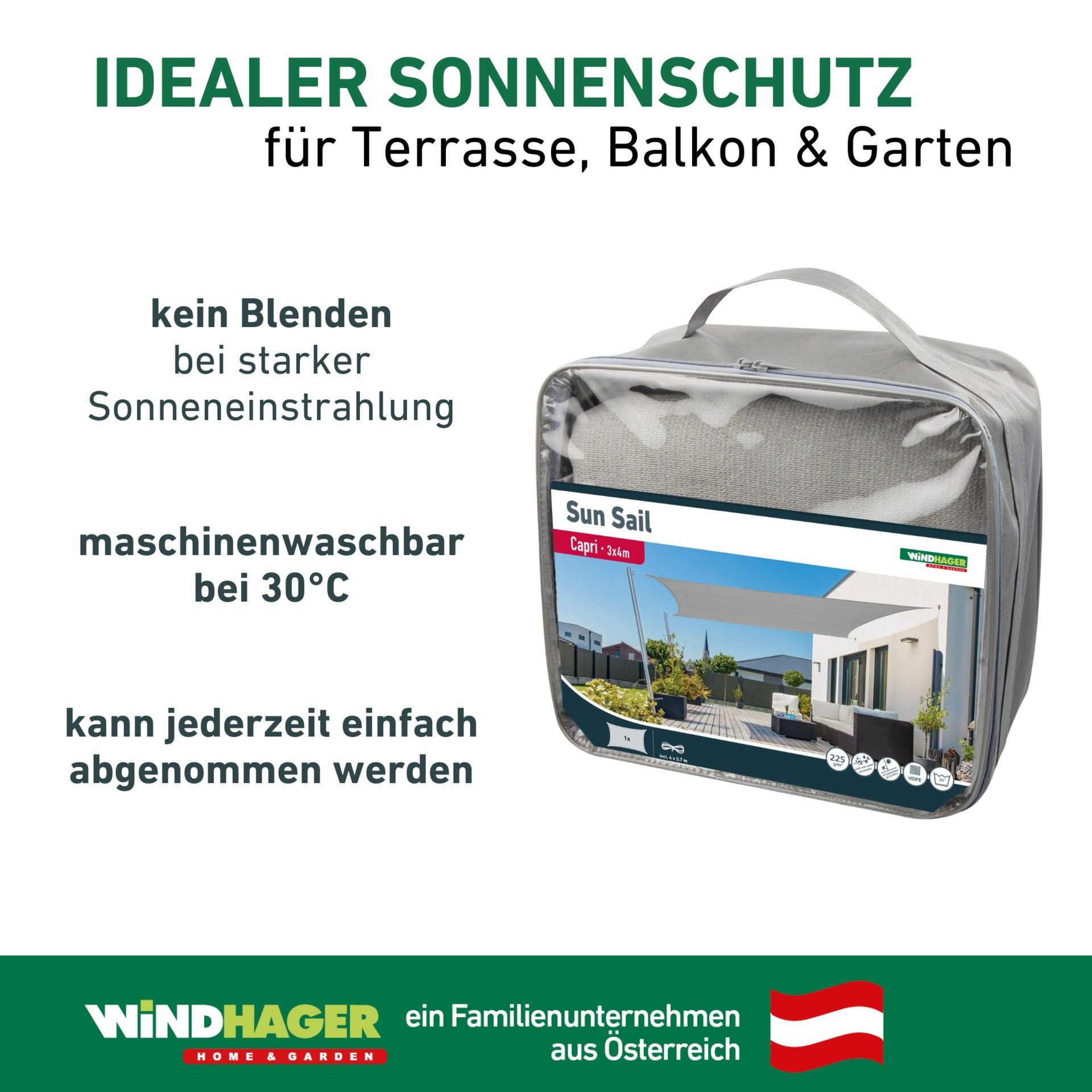 Windhager Sonnensegel Capri Rechteck, 3x4m, grau