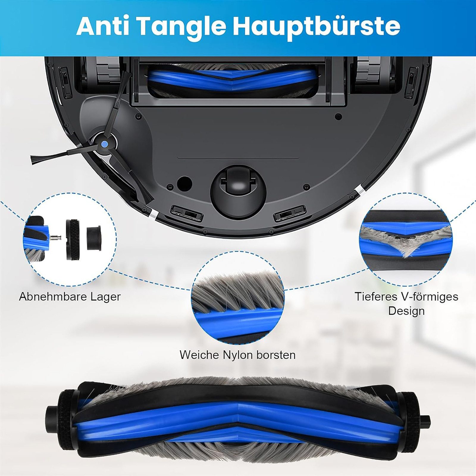 SURFOU Saugroboter Zubehör-Set 24 Stück Ersatzteile-Set für Ecovacs Deebot T50 Pro/Omni Saugroboter, 1 Hauptbürste, 4 Filter, 6 Mopptücher, 6 Seitenbürsten, 6 Staubbeutel