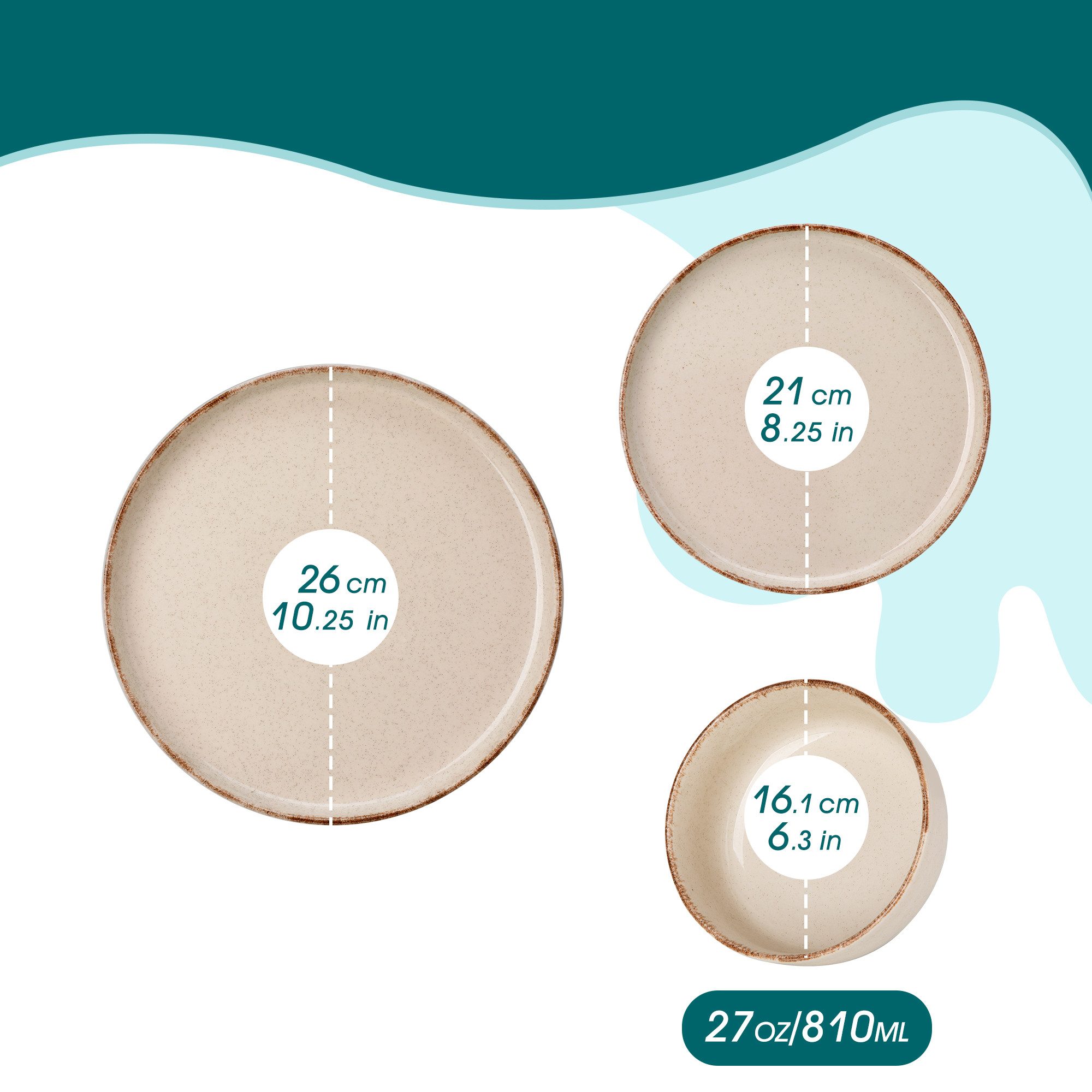 vancasso Geschirr-Set Tafelservice für 4/6, Steingut Geschirrset, Spülmaschinenfest (18-tlg), 6 Personen, Steingut – Bild 2 von 5