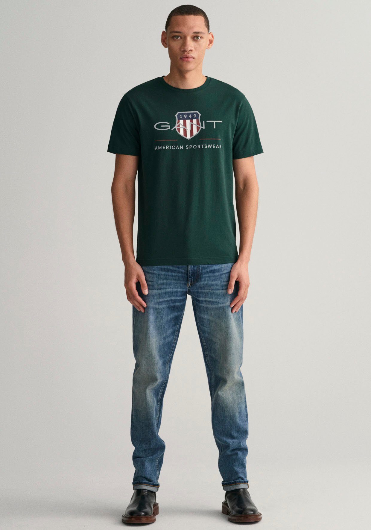 TARTAN GREEN mit REG ARCHIVE Brust SS auf T-Shirt der Logodruck SHIELD Gant T-SHIRT