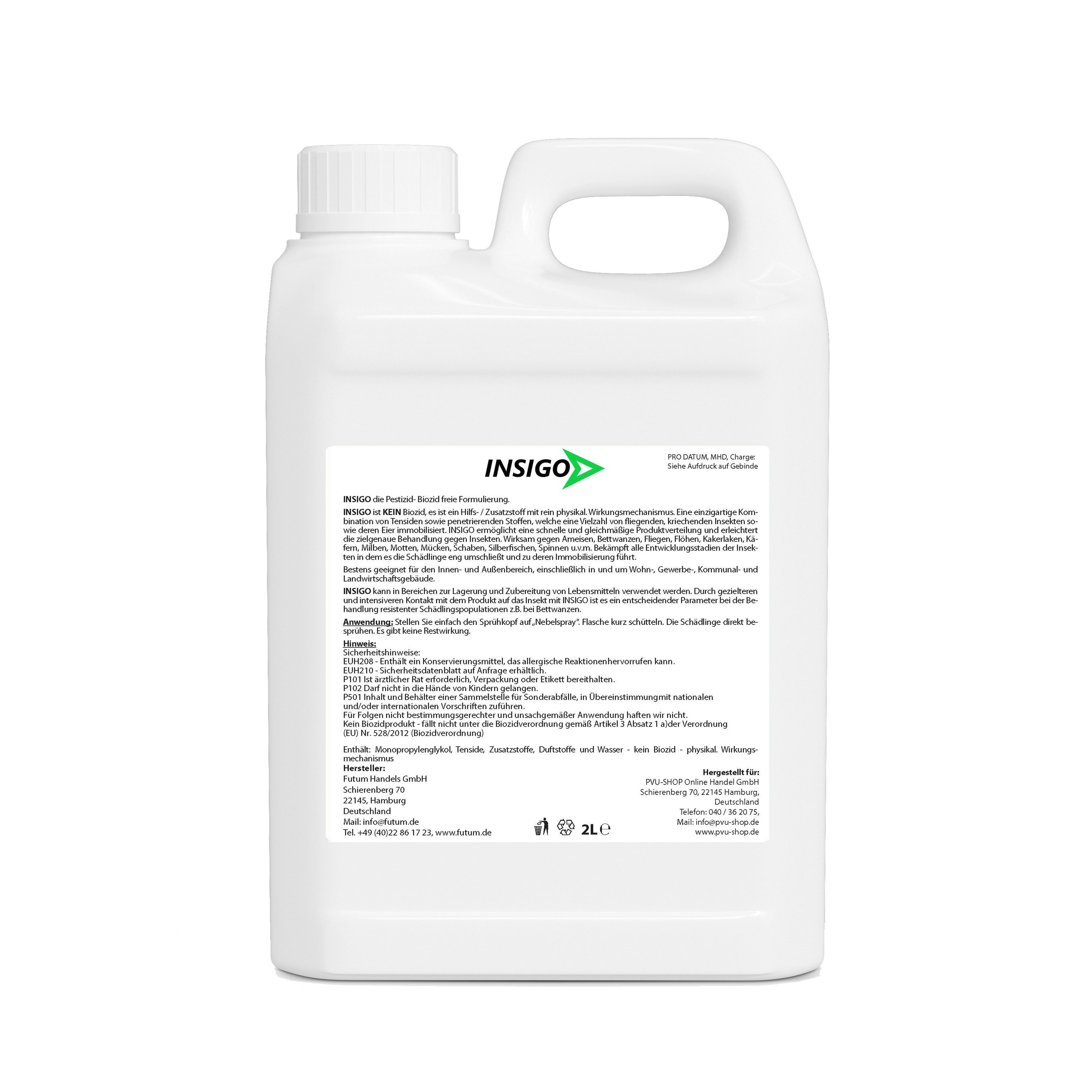 INSIGO Insektenspray Anti Milben-Spray Milben-Mittel Ungezieferspray, 2 l, biozidfreie Formel, auf Wasserbasis, geruchsarm, brennt / ätzt nicht