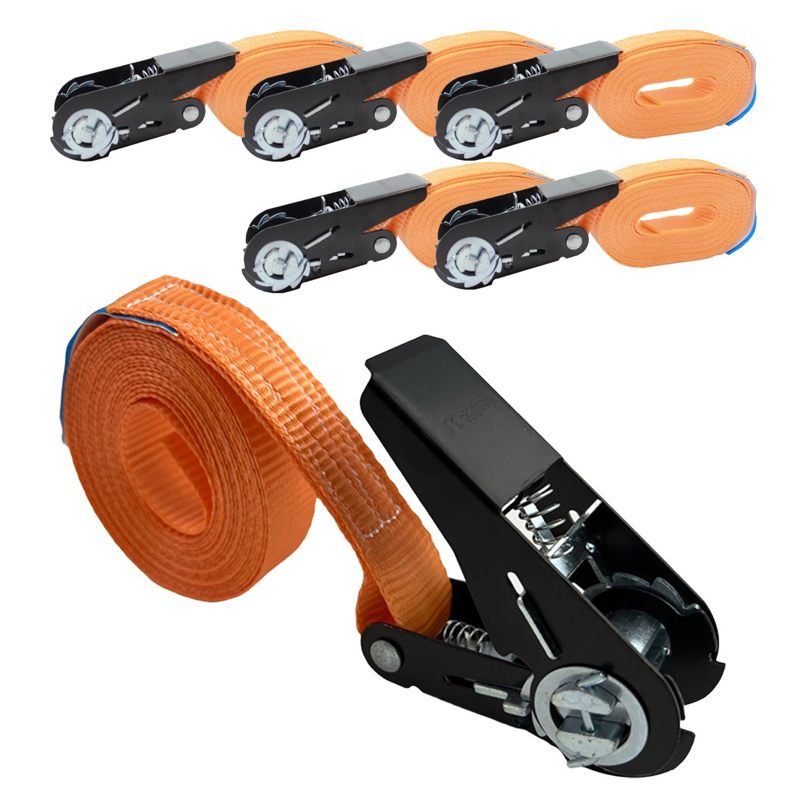 TRUTZHOLM Spanngurt 0,8t 5x Spanngurt 800kg Ratschen 1-tlg Schwarzes (Set) Orange 4m Spanngurte