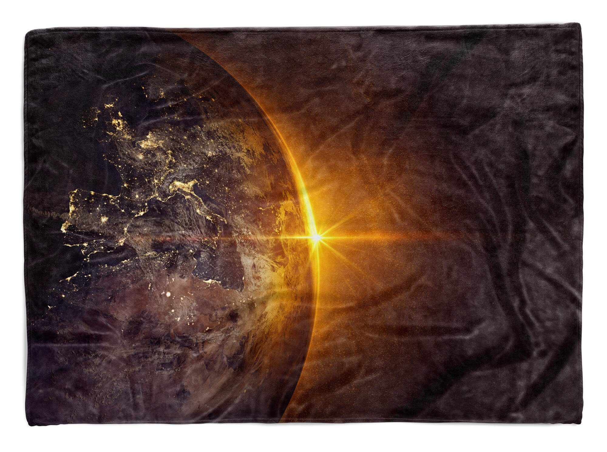 Art Handtuch Sinus Planet Sonne, (1-St), mit Erde Handtuch Saunatuch Fotomotiv Handtücher Baumwolle-Polyester-Mix Kuscheldecke Strandhandtuch