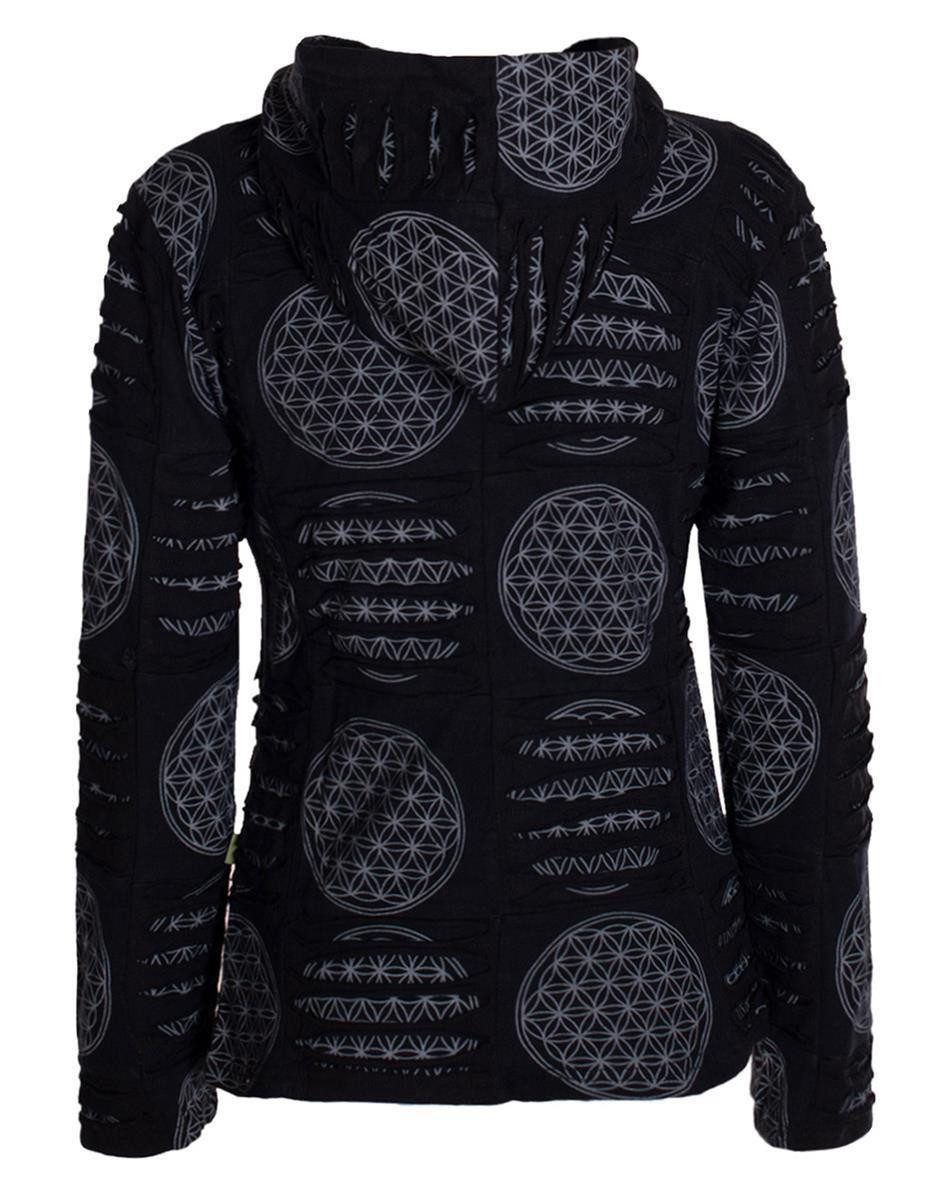 Vishes Kapuzensweatjacke Damen-Jacke Blume des Lebens Sweatjacke Hippie-Jacke Kapuzen-Jacke Elfen, Gothik, Ethno Style