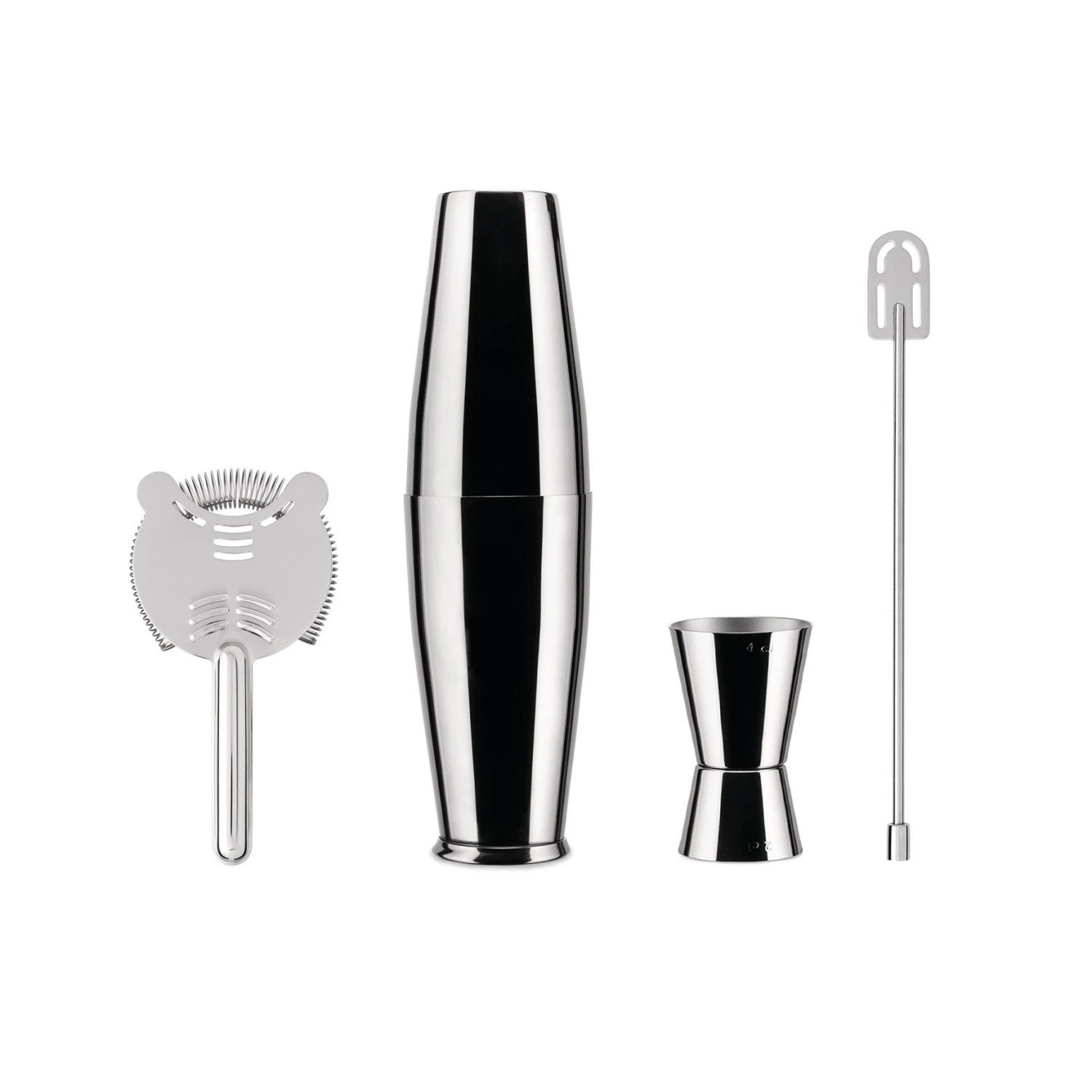 Alessi Cocktail Shaker Barset Lunar Eclipse, Edelstahl, (Set, 4-tlg)