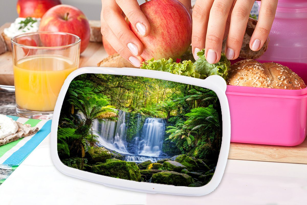 Australien Wasserfall - Pflanzen Mädchen, - Erwachsene, Natur, - Brotbox Snackbox, MuchoWow Brotdose rosa (2-tlg), Dschungel Kunststoff, Kinder, für - Lunchbox Kunststoff