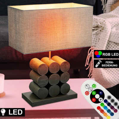 etc-shop LED Tischleuchte, Leuchtmittel inklusive, Warmweiß, Farbwechsel, Lese Lampe Fernbedienung Nacht Schreib Tisch Leuchte dimmbar Holz