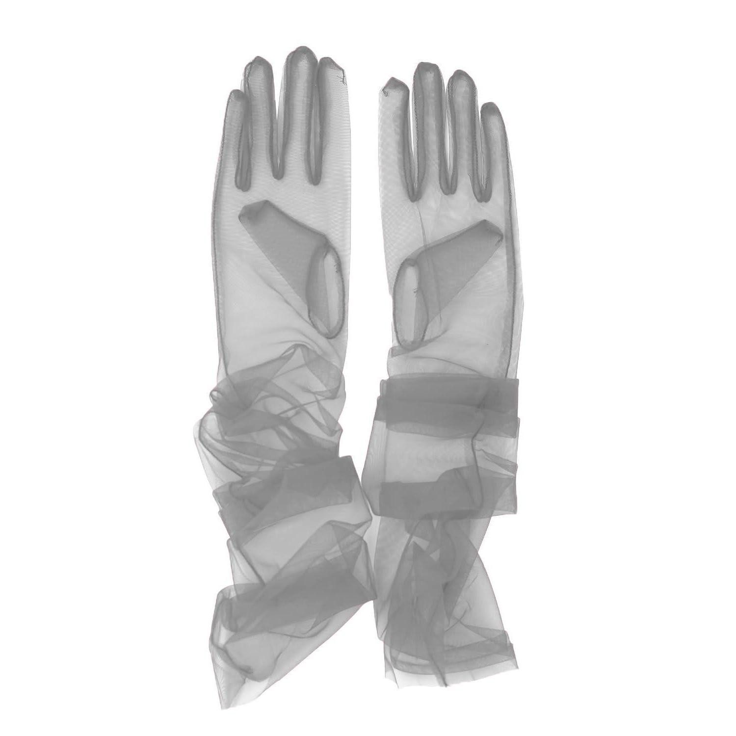 LuxusKollektion Abendhandschuhe Handschuhe Braut Tüll lang silber Einheitsgröße (1-St)