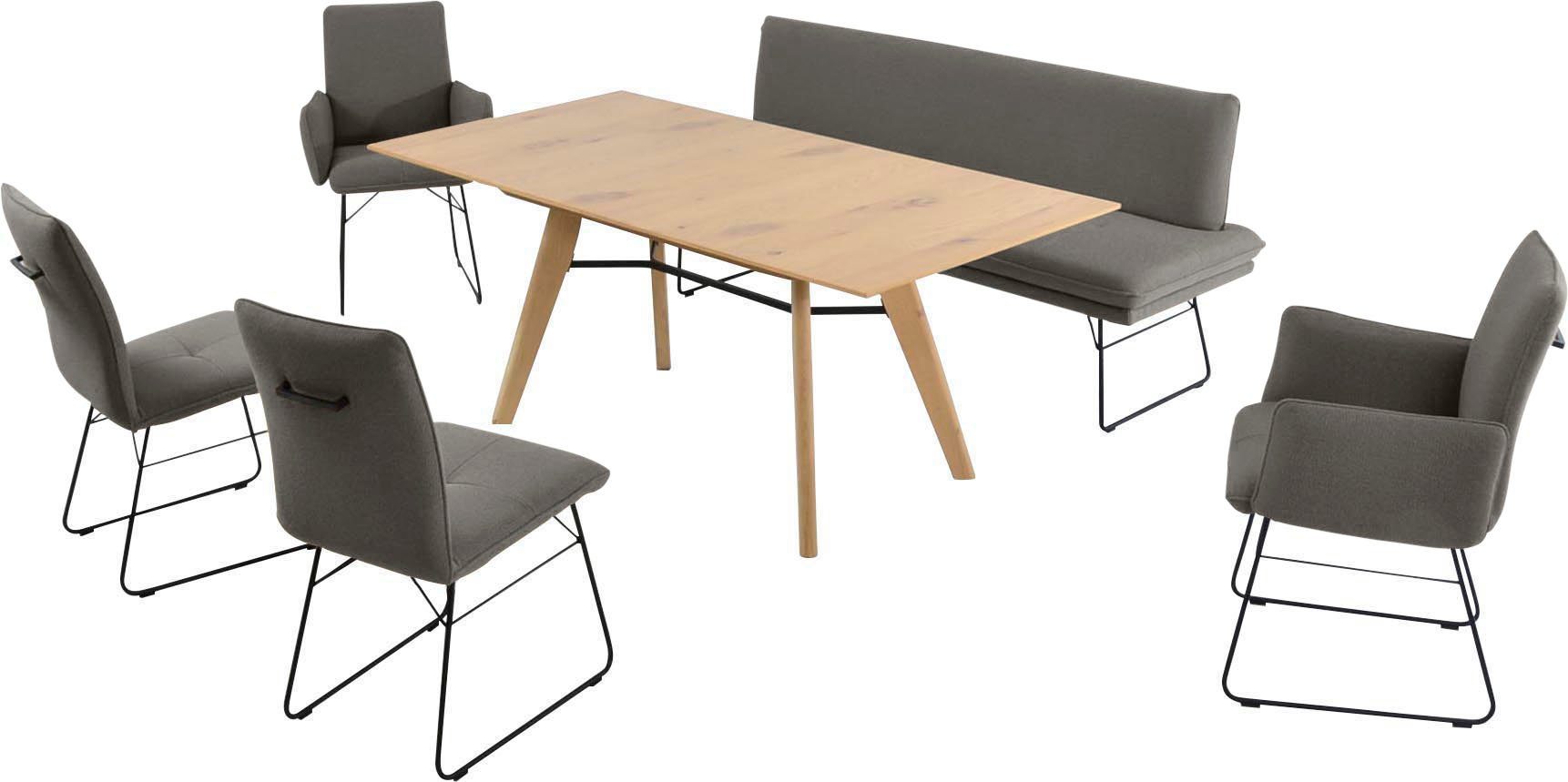 K+W Komfort & Wohnen Essgruppe Giacomo IV, (6-tlg), Polsterbank in 2 Größen, 2 Kufenstühle, 2 Armlehnenstühle und 1 Tisch