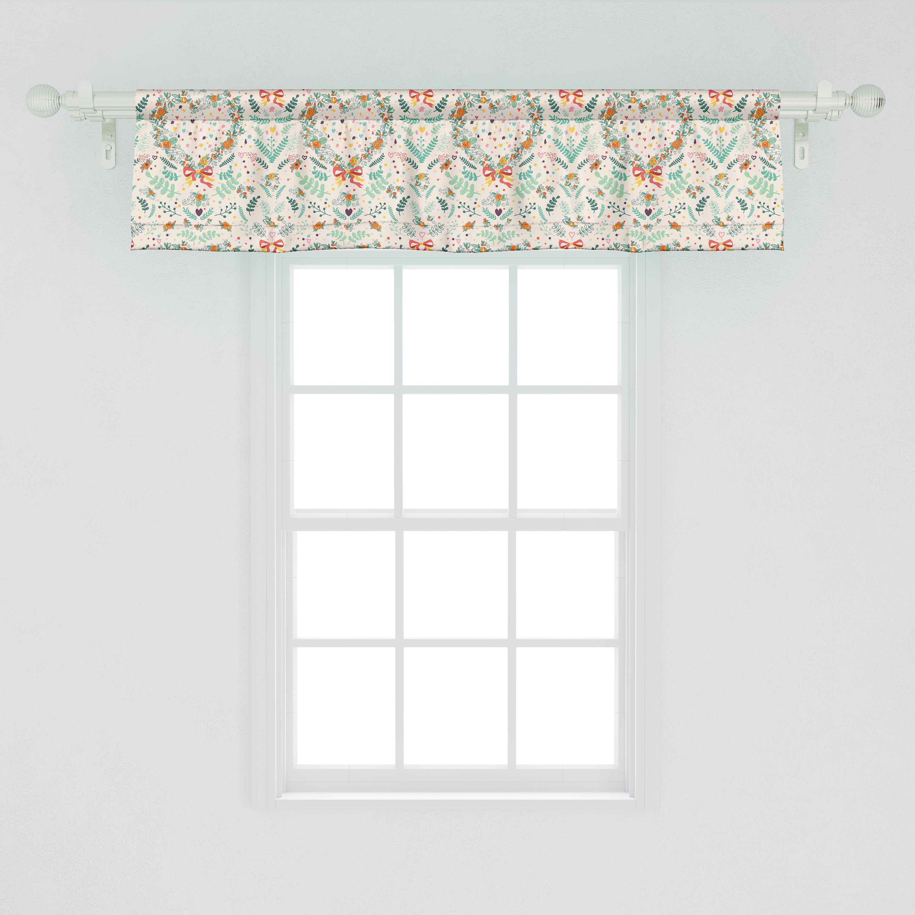 Scheibengardine Vorhang Volant für mit Microfaser, Stangentasche, Schlafzimmer Vintage Herz-Bänder Dekor Abakuhaus, Blumen Küche