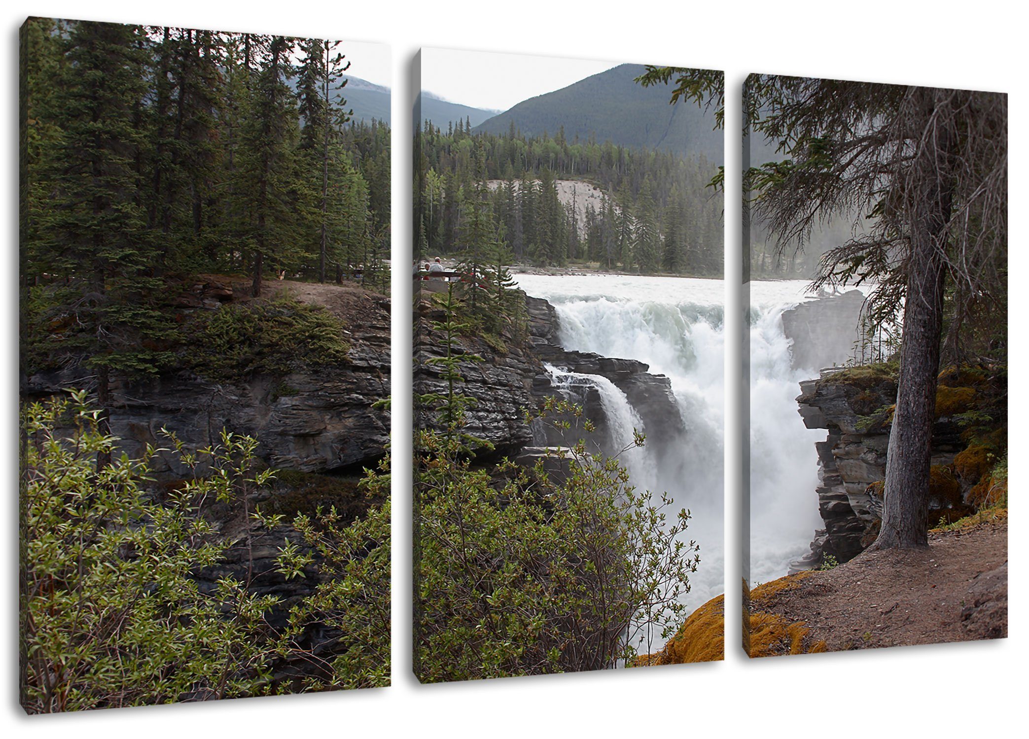 3Teiler Wald, Leinwandbild Zackenaufhänger Wasserfälle (120x80cm) Pixxprint im Wald Wasserfälle (1 St), Leinwandbild inkl. fertig im bespannt,