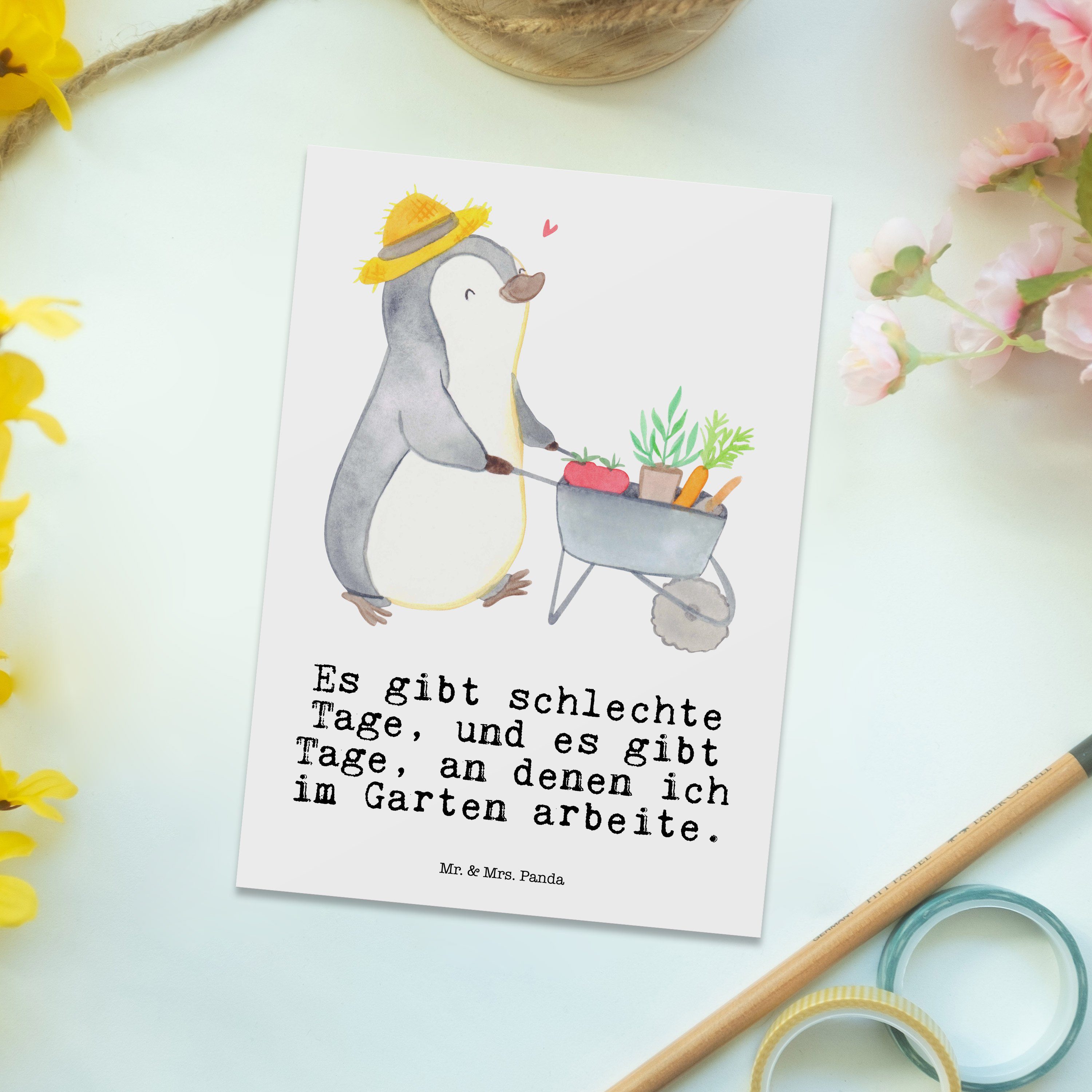 - Geburtstagskarte, Gartenarbeit Mr. - Grußka Tage & Pinguin Mrs. Postkarte Geschenk, Weiß Panda
