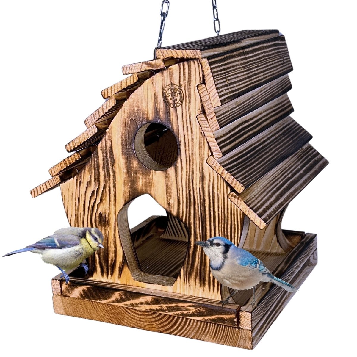 Stafeco Vogelhaus Naturholz Vogelfutterhaus Balkon Garten Handarbeit Wetterfest Deko, Futterhaus mit Balkonhalterung Aufklappbar Vogeltränke Handgefertigt