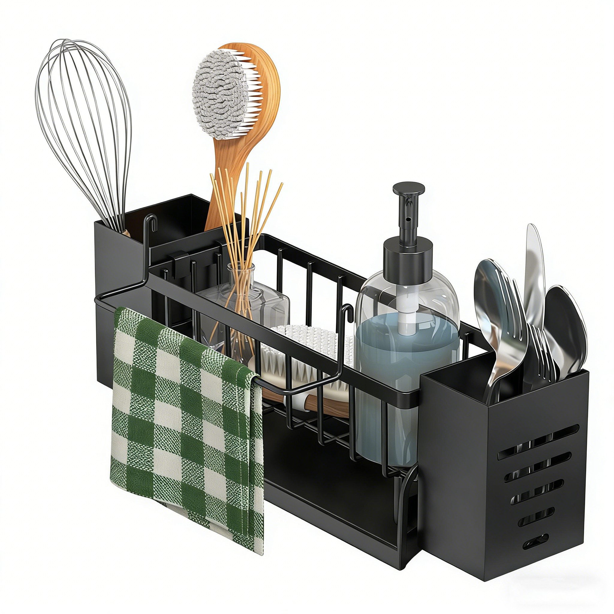 Zyronn Küchenorganizer-Set Spülbecken Organizer Hängend,Kein Bohren Spüle Organizer Schwammhalter, Küchenutensilienhalter mit 2 Stäbchenhalter
