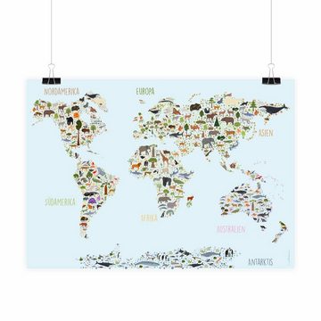 nikima Poster Kinder Weltkarte Tiere, Weltkarte, in 3 Größen