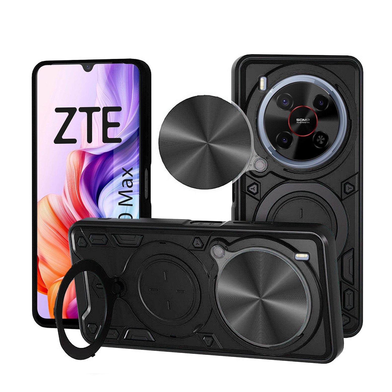 betterfon Handyhülle für ZTE Blade Hülle mit Slide Kameraschutz Ringhalter Bumper Case, Outdoorhülle mit Smartstand, Ringhalter & Silikonkern