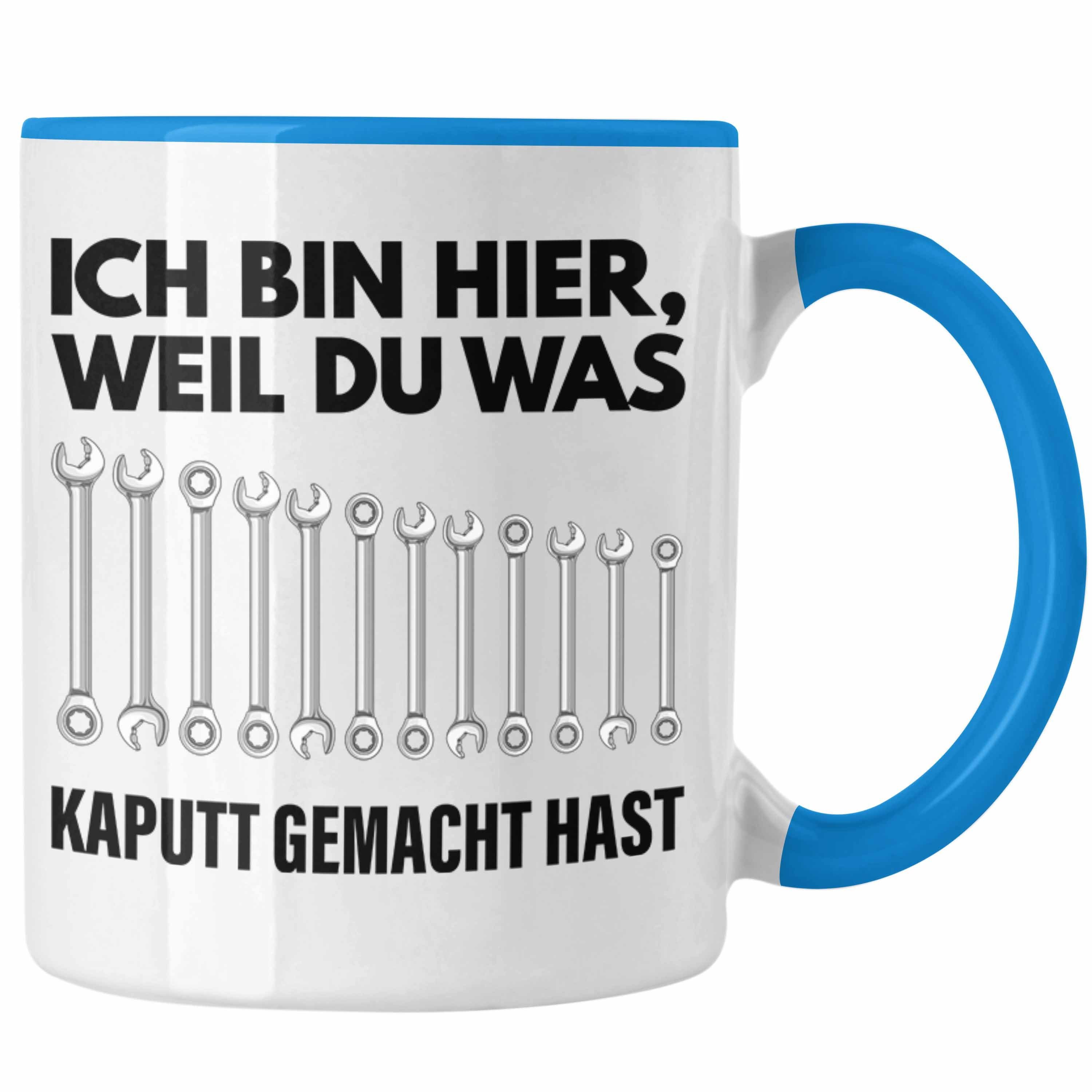 Trendation Tasse Trendation - Handwerker KFZ Mechaniker Geschenk Lustig Tasse Automechaniker Werkstatt Tasse Hausmeister Blau