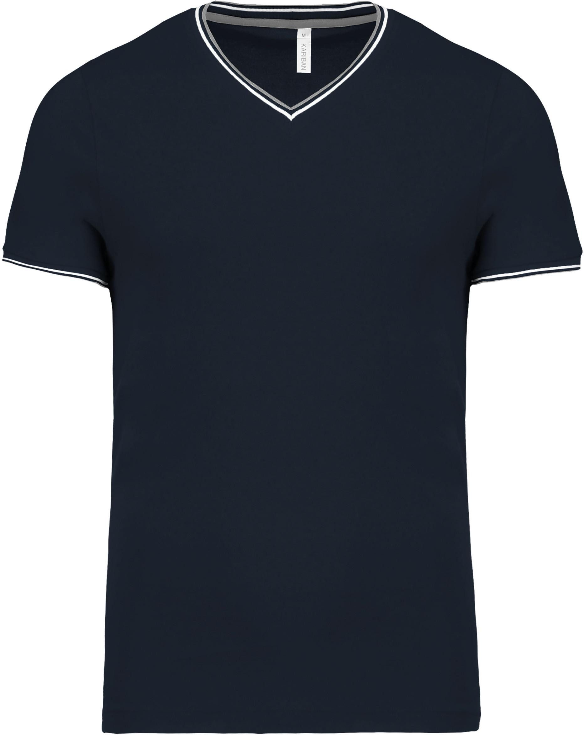 Rundhalsshirt T-Shirt aus Piqué-Trikot mit V-Ausschnitt für Herren
