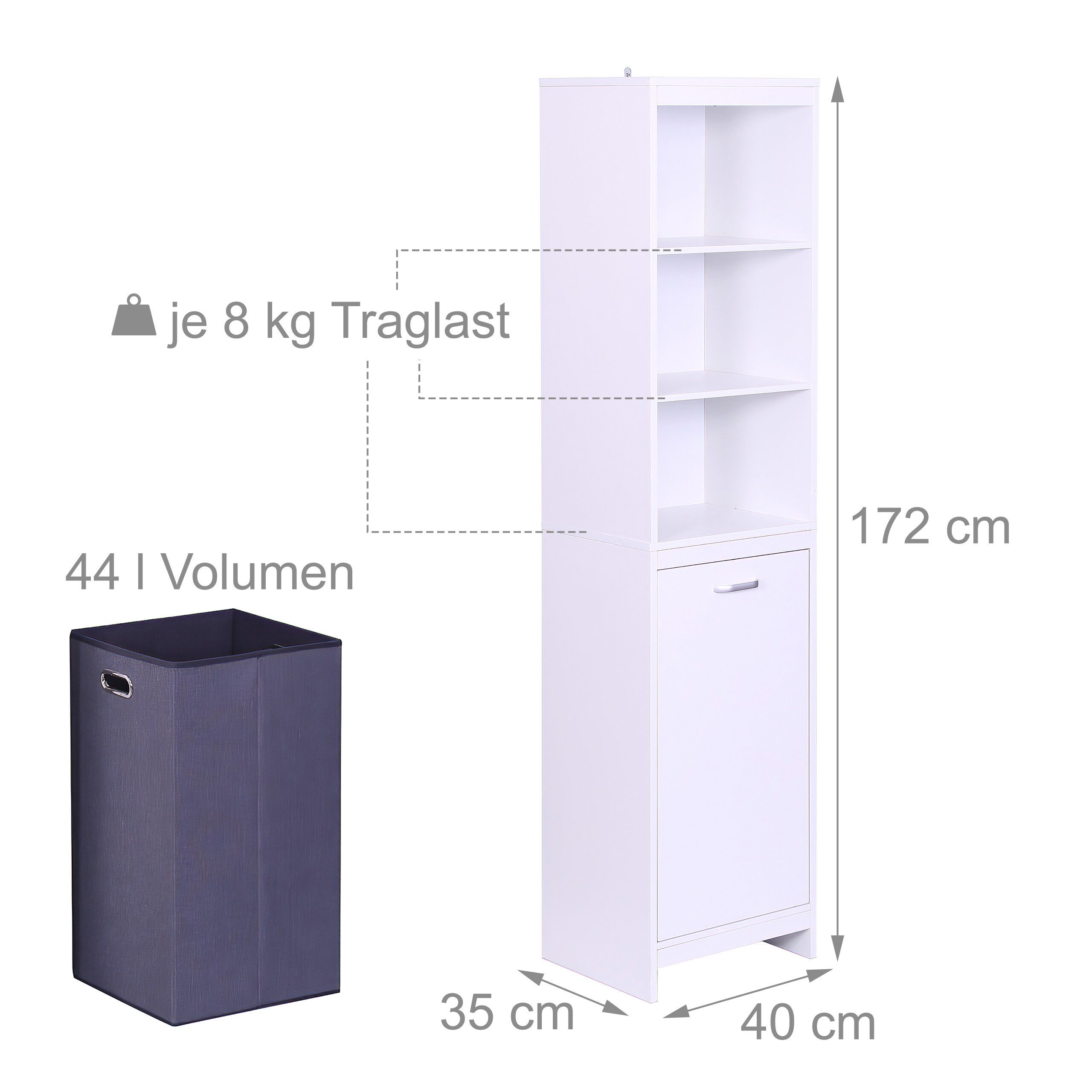 relaxdays Wäscheschrank mit 44 l Wäschesack (1-St) – Bild 4 von 5