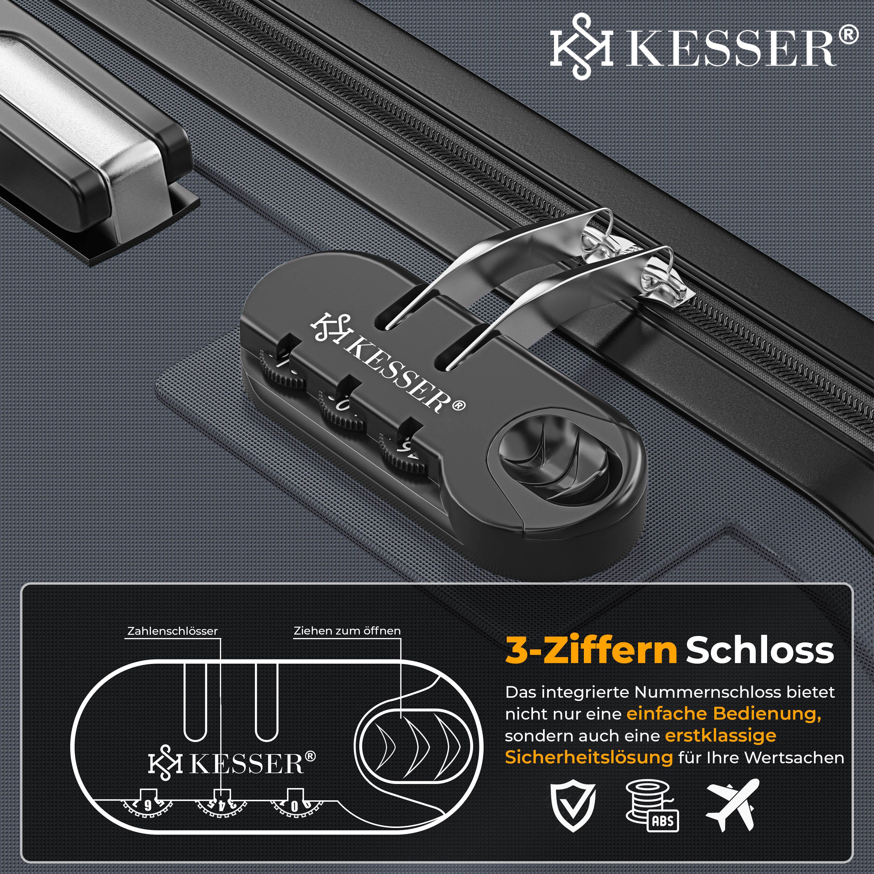 KESSER Hartschalen-Trolley Reisekoffer 84L Koffer Inkl. Kofferwaage + Gepäckanhänger, 4 Rollen, Rollkoffer ABS-Hartschale mit 4 Rollen, Zahlenschloss & Teleskopgriff