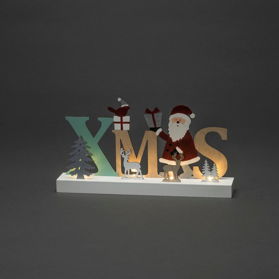 KONSTSMIDE Deko-Schriftzug XMAS (1 St), LED Holzsilhouette, 6h Timer, 4  warm weiße Dioden, batteriebetrieben