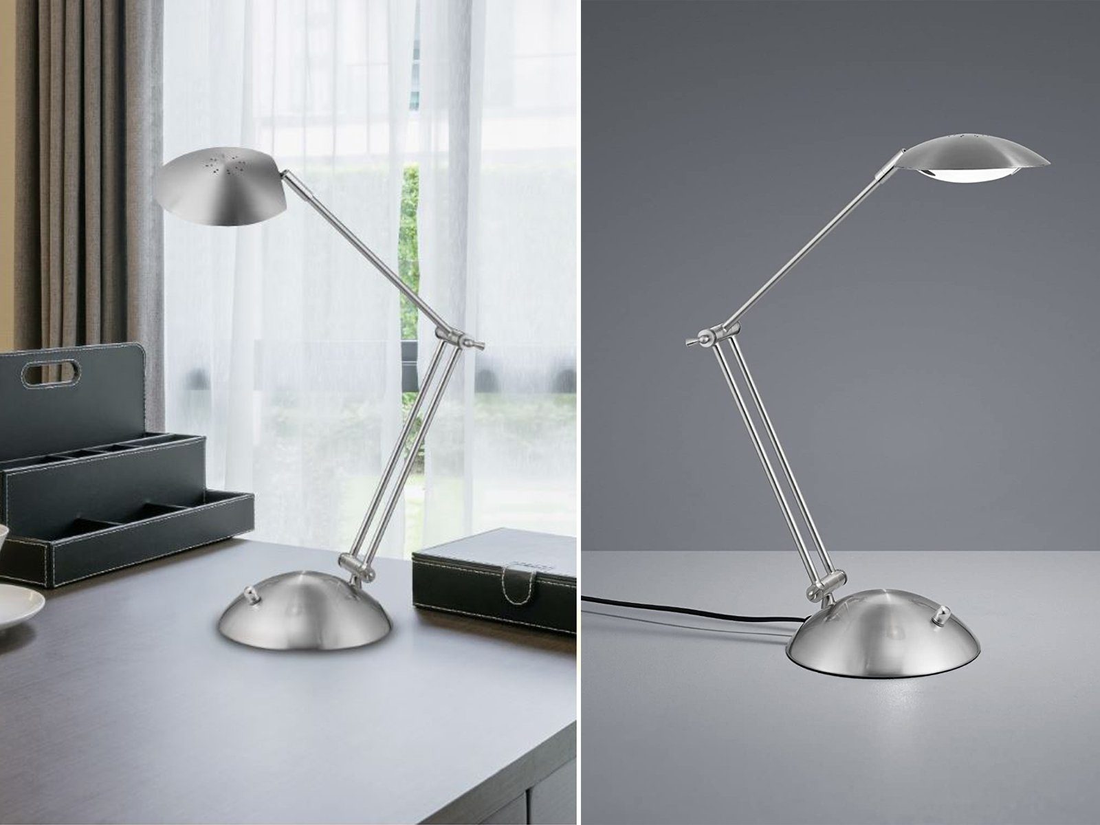 TRIO LED Schreibtischlampe, LED fest integriert, Warmweiß, Leselampe  dimmbar, Silber Höhe 43cm | Tischlampen
