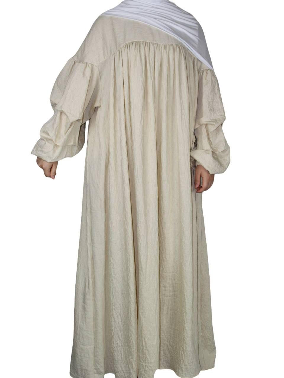 Aymasal Maxikleid Oversized Ballonärmel Leinenabaya mit Rüschenärmel Amira Abaya Kaftan