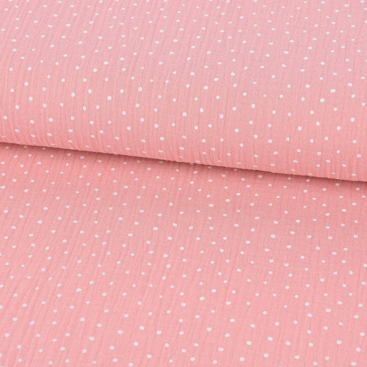 SCHÖNER LEBEN. Stoff Musselin Stoff Meterware Baumwolle Punkte rosa weiß 130cm, allergikergeeignet,atmungsaktiv,pflegeleicht